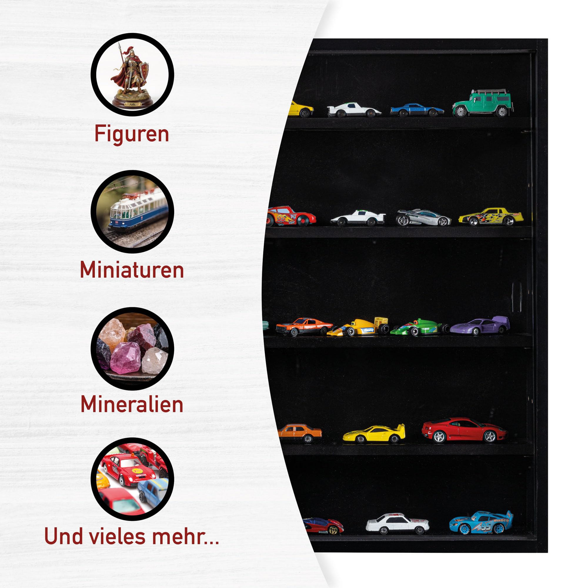 Inter Link - Sammlervitrine - Hängevitrine - Wandregal - Glasvitrine - Wandvitrine - Hängeregal - Schaukasten - MDF - Schwarz (80x60x9.5 cm) Blacklava – Bild 3
