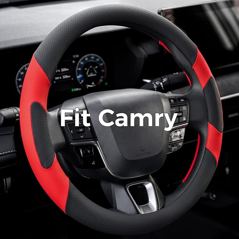 Capa para Volante Toyota Camry 2006–2026 West Llama em Couro Sintético Microfibra Preto e Vermelho para 14,5–15 pol.