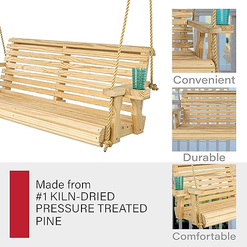 Miniatura 5 de Hamaca Amish resistente para pórtico, 800Lb, con sogas colgantes y posavasos, Unfinished