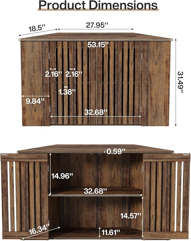 Tribesigns 53" Farmhouse Corner TV Stand with Storage for TVs up to 55 Inch image 3