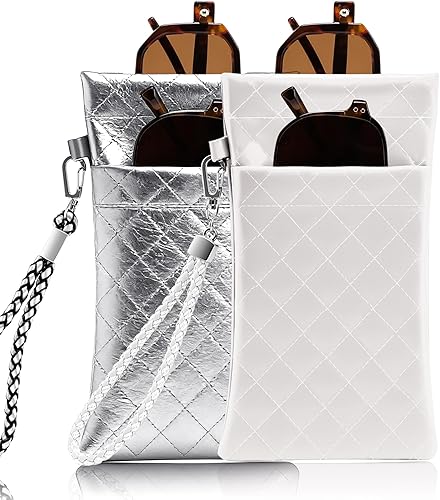 Miniatura 2 de FEISEDY Paquete de 2 fundas dobles para gafas, bolsa suave para gafas de sol, con correa para la muñeca, B0363
