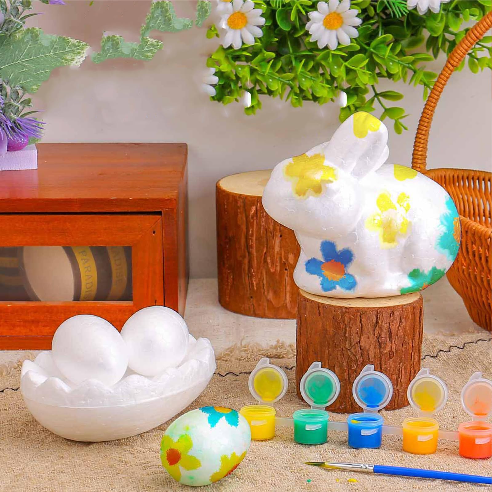 Rabbit Easter Eggs Painting Kits Spring Holiday Party Craft Decoration Supplies Decorative Foam for DIY Art Home Kitchen Garden Decor Accessories