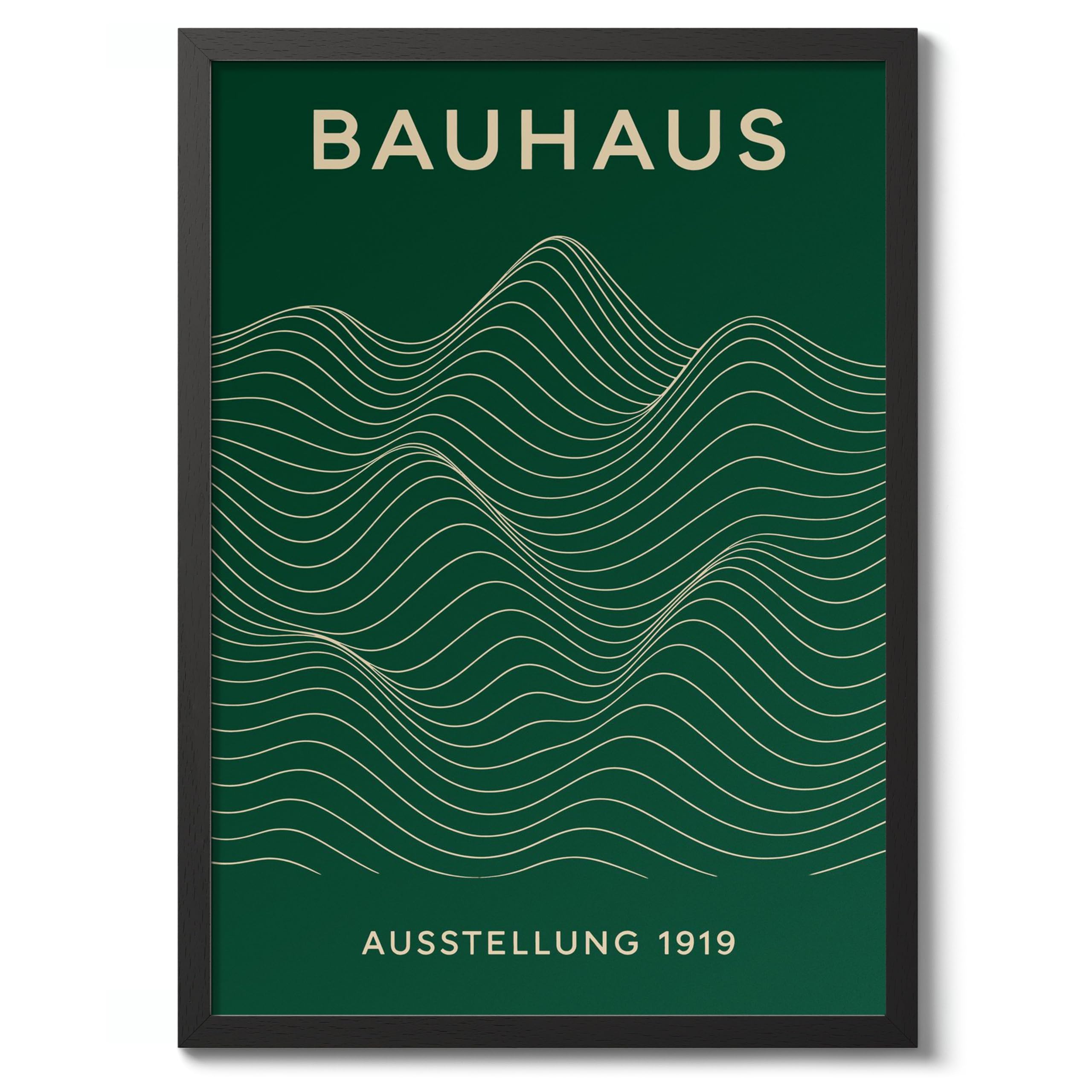 Bauhaus Hills Poster, Bauhaus Mid-Century Modern Print, Retro Abstract Wall Art, A5 (Black Frame) - 24.1x17.9cm