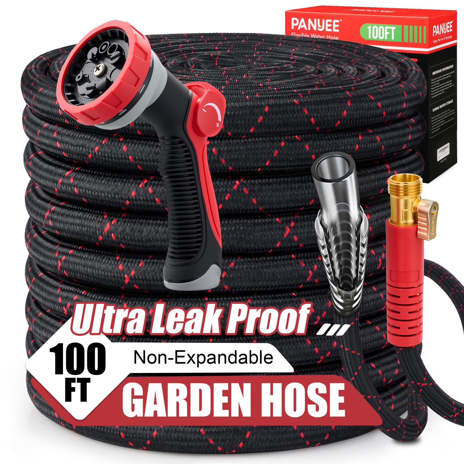 Photo 1 of [Non-Functiona CLOGGED PIPEl] PANYEE 100FT Garden Hose, Flexible Water Hose,Lightweight Non-Expanding Leak Proof hose with 10 Functions Sprayer, Durable, Anti-Kink,Pressure Resistant for Yard, Outdoor