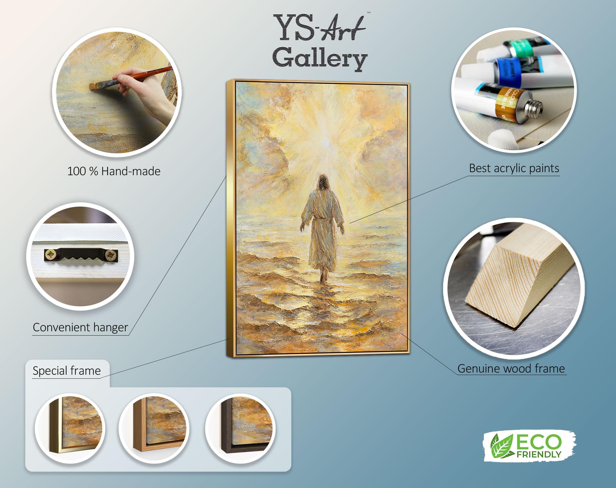 YS -Art Dipinto a mano Gesù Quadro su tela Spirituale Murale cristiana con cornice Pittura Acrilica Religiosa Mare & Luce Decorazione moderna da parete 120 x 80 cm