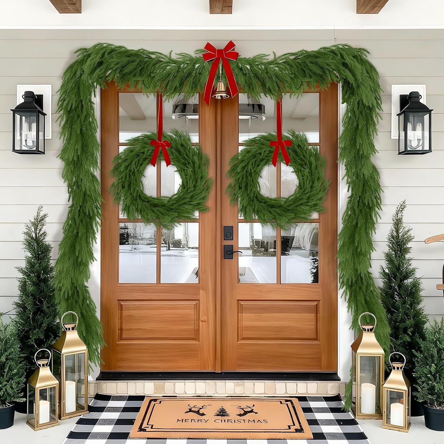 N&T NIETING Christmas Garland Norfolk Pine Garland Real Touch Artificial Christmas Green Xmas Garland for Mantle, Table Holiday Fireplace Staircase Indoor Outdoor Christmas Decorations (9 FT) - Image 5