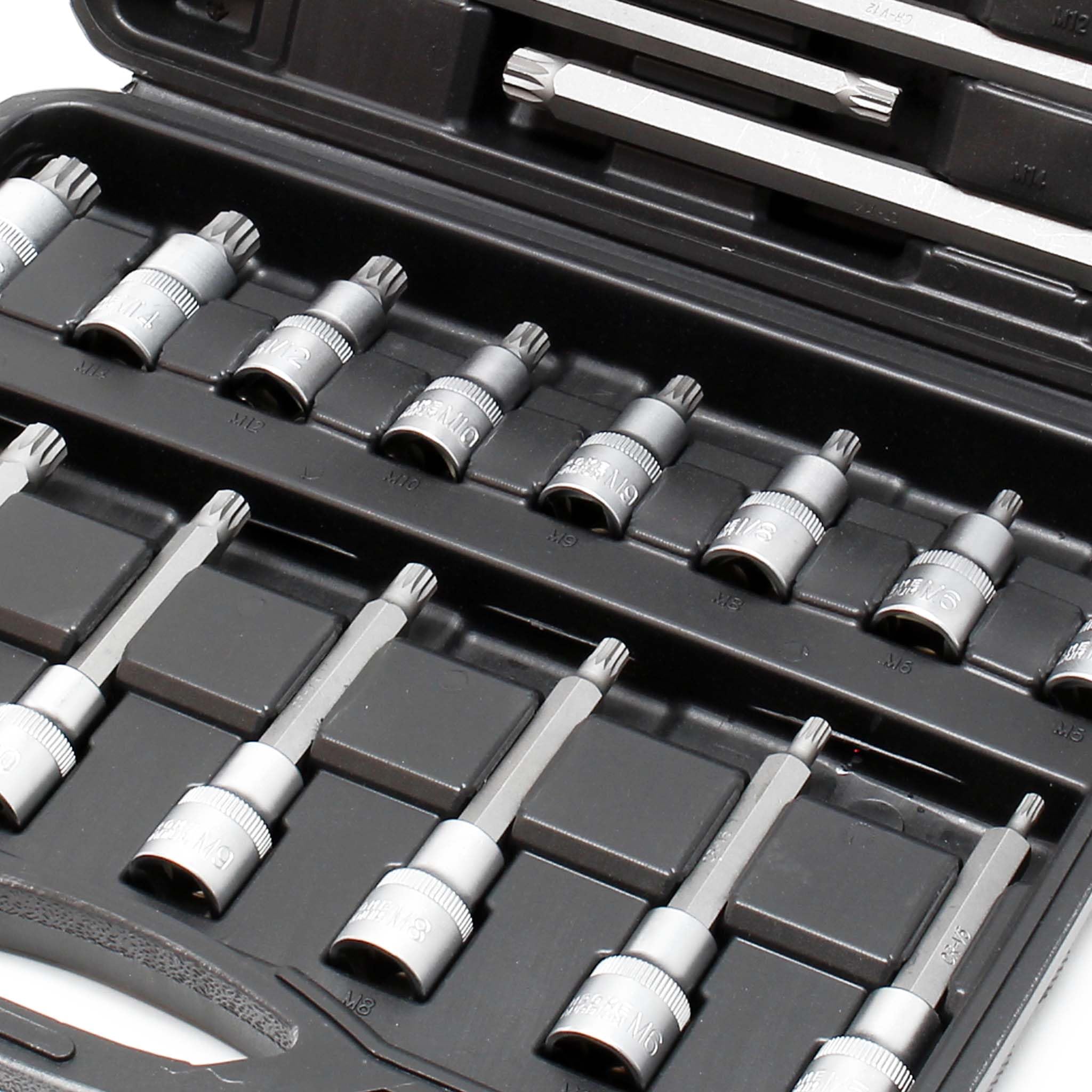 Set chiavi a bussola 88 pz. con esagono cavo, multidente interno e esagono incassato in 3 valigette