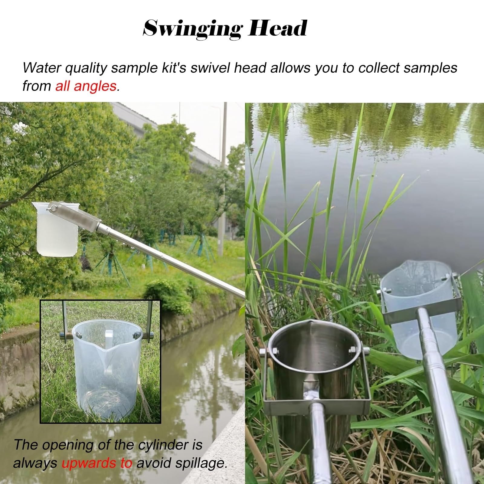 Genérico Pértiga telescópica extralarga para la Toma de muestras de Agua, Kit de muestreo de Agua de 61-150 cm con Vaso de precipitados Graduado de 1000 ml y Vasos para Lagos, Aguas residuales y anál