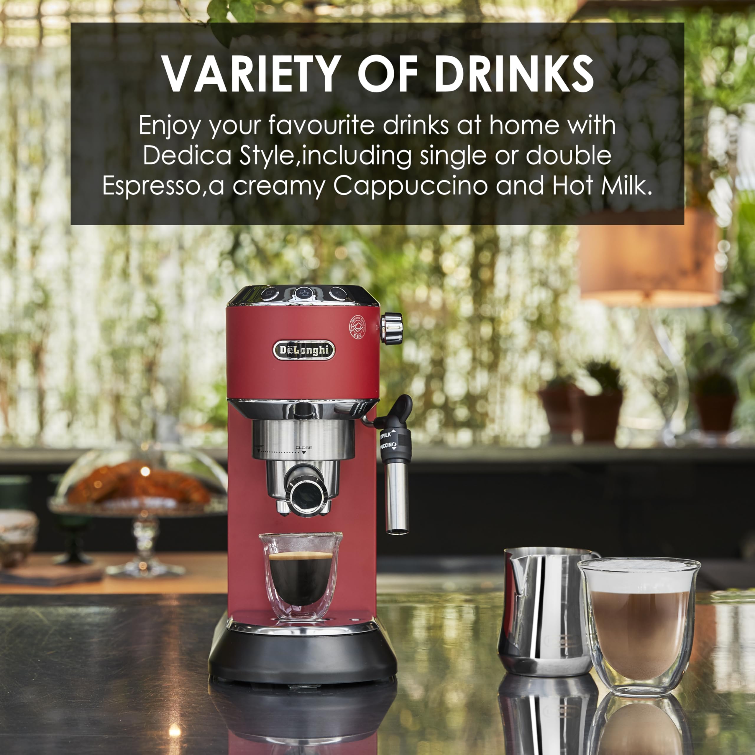 De'Longhi Dedica Style Espresso Machine with Milk Frother, 15-Bar