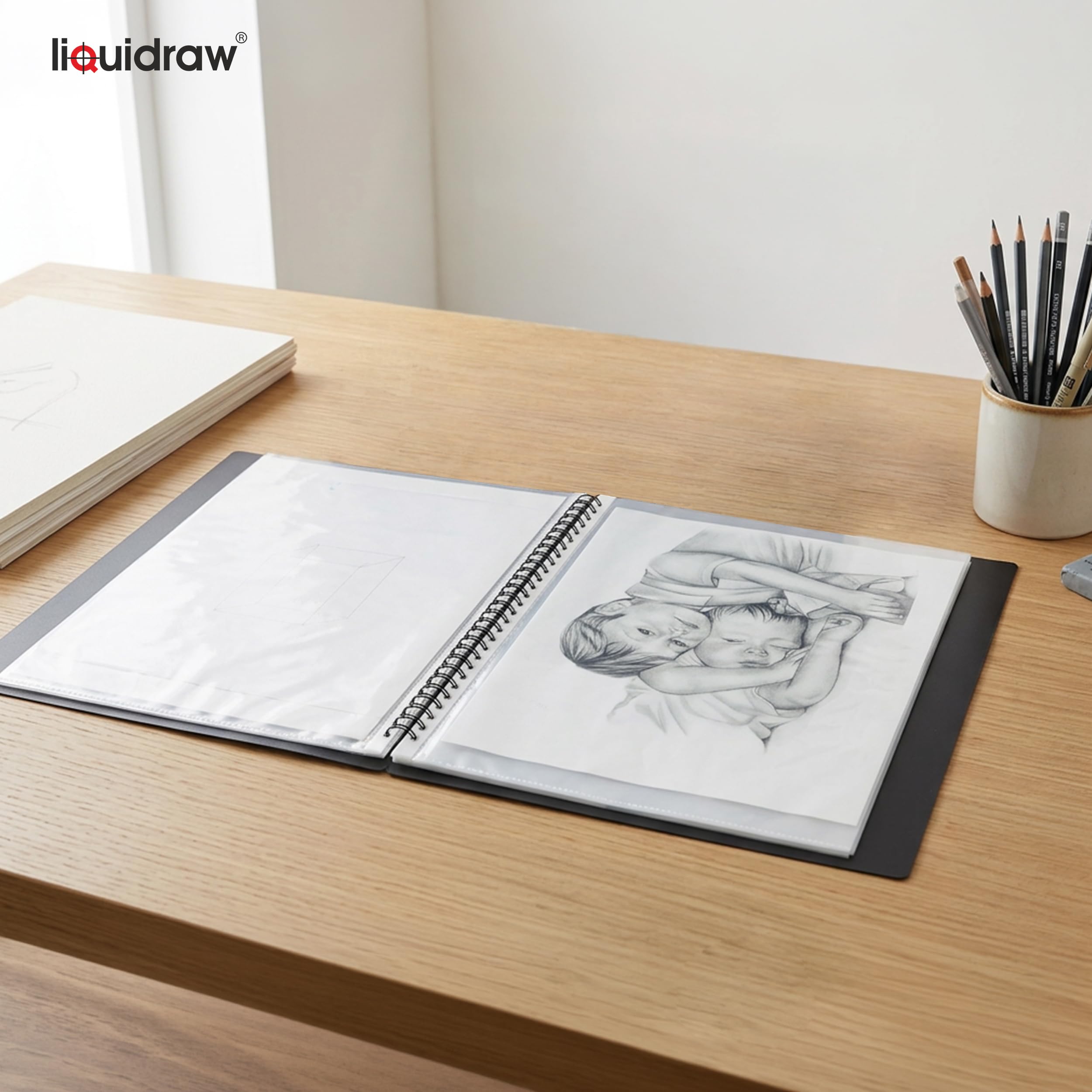 Liquidraw Estuche tipo portafolio de arte A2, 20 fundas, tamaño de la manga: 61 cm x 45 cm, carpeta de almacenamiento en espiral ideal para artistas, arquitectos, dibujo, pintura, almacenar documentos