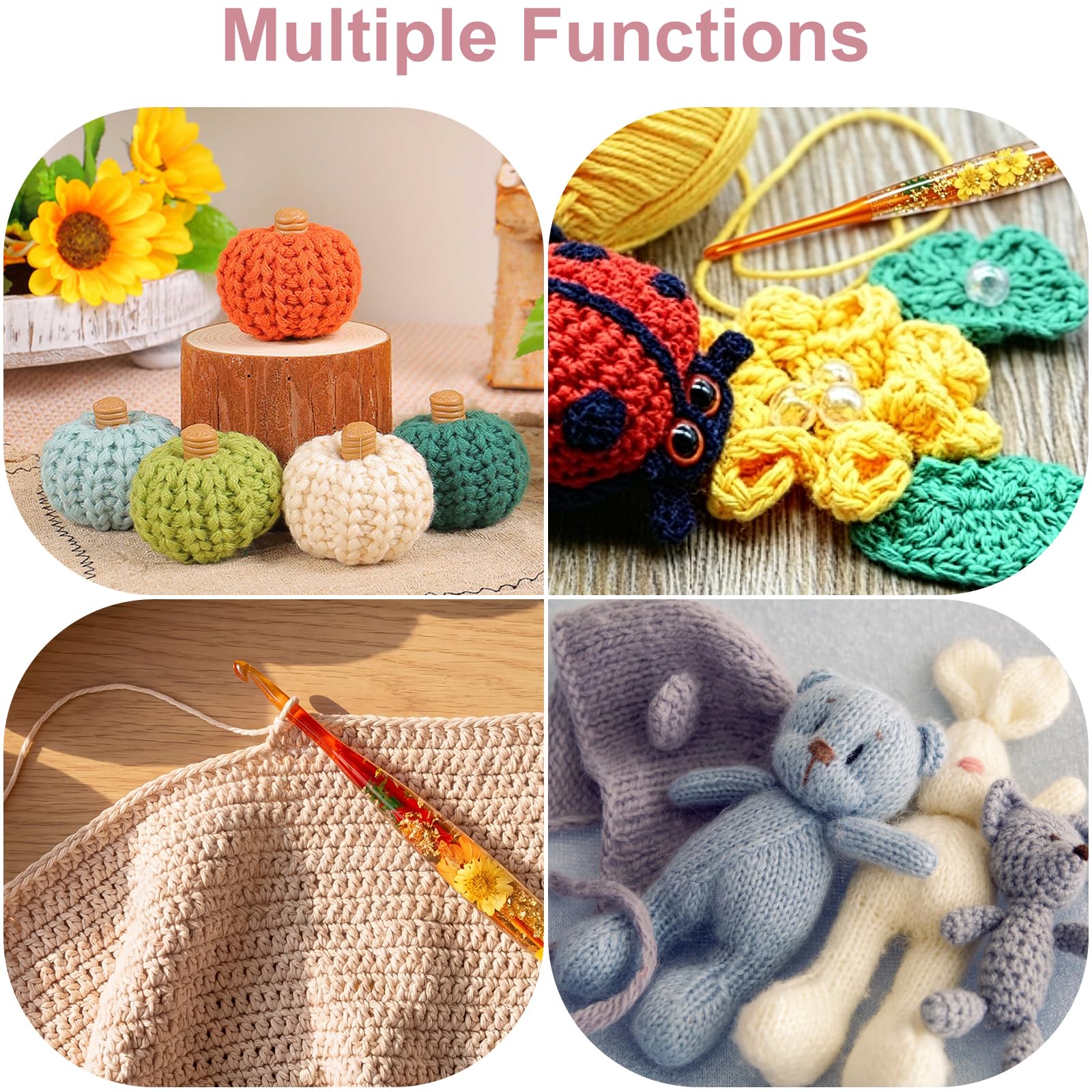 Häkelnadel Set, 9 Stück Häkelset für Anfänger Erwachsene, 2-6 mm Häkel Set Stricknadeln mit Ergonomische Epoxidharz Comfort Grip, Weichen Griff Häkelnadeln mit Funkelndem Blumenmuster