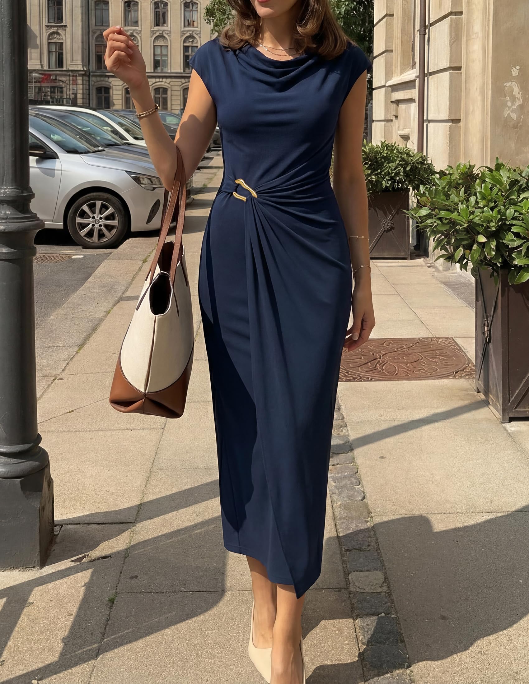 ZESICA, Abito estivo da donna, con maniche ad aletta, per matrimoni, cocktail, lunghezza midi