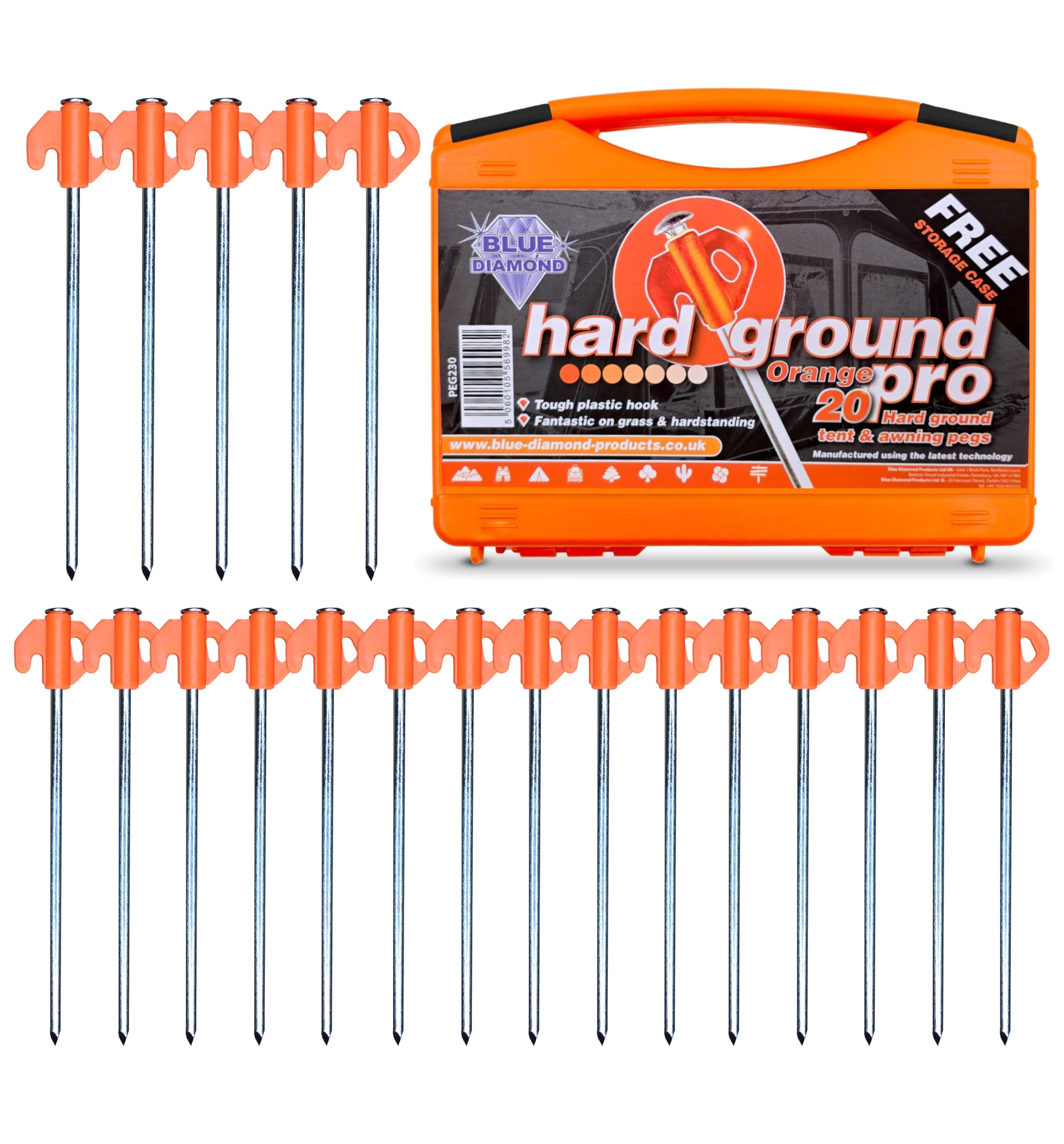 Mountain Warehouse Blue Diamond Hard Ground Tent Pegs, Orange, One Size