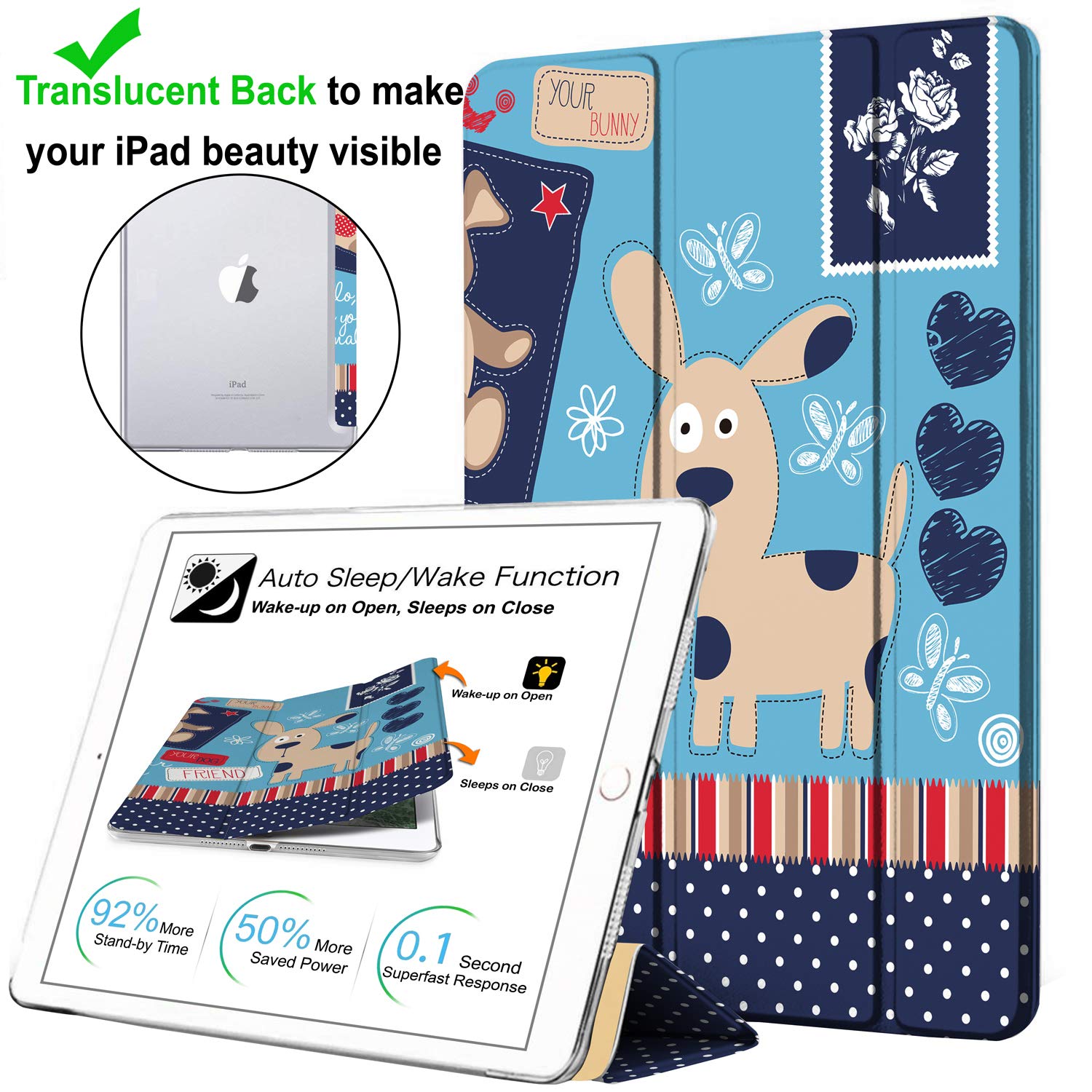 DuraSafe Cases for iPad PRO 10.5 Inch 2017 Air 10.5 3rd Generation 2019 [ Air 3 ] A1701 A2152 A2123 MQF12HN/A MQEY2HN/A Printed Lightweight PC Dual Angle Stand Clear Flip Back Cover - Puppy Friend