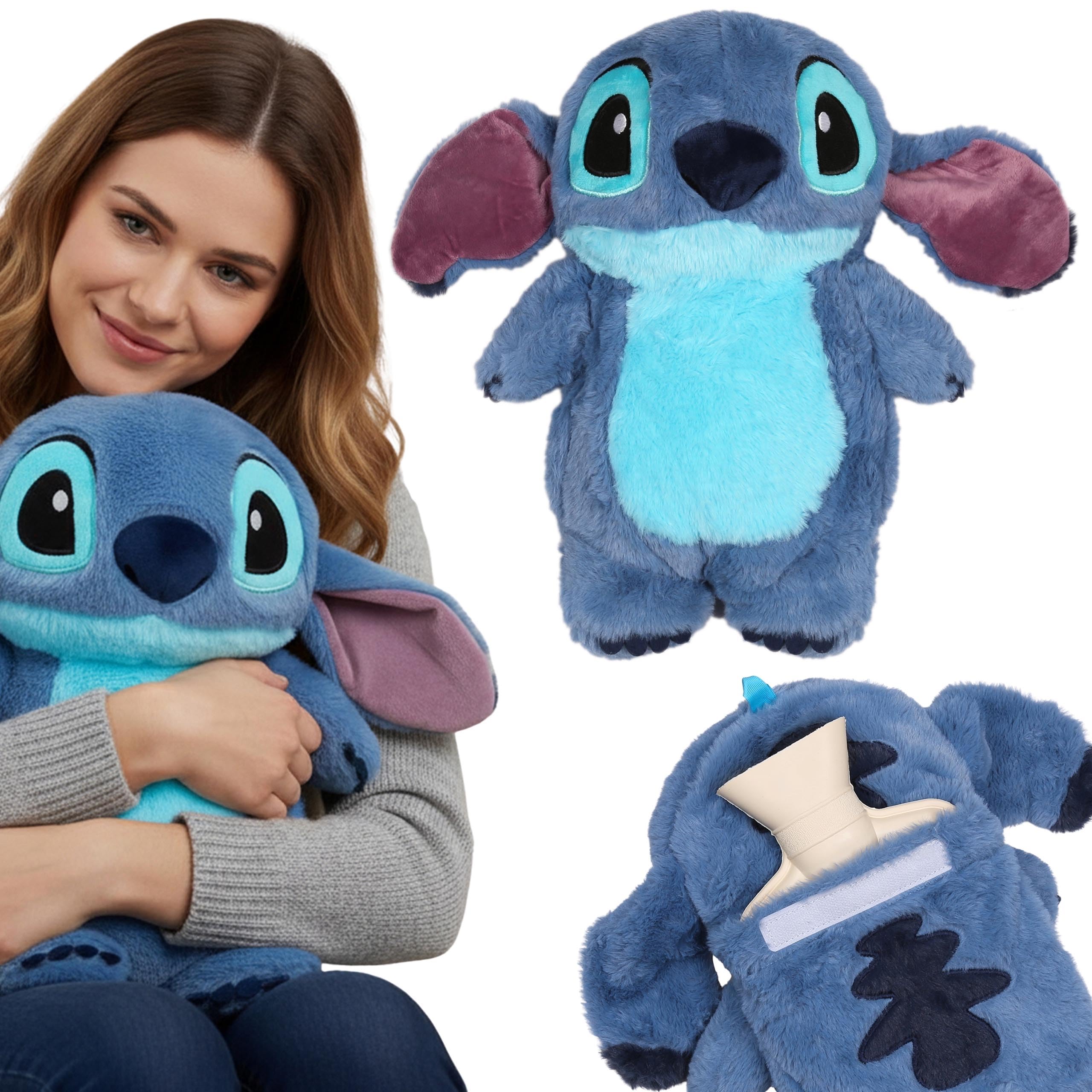 DISNEY Stitch Gummi Wärmflasche mit WEICHEM Bezug, GROSS Wärmflasche mit Wasserbeutel, Maskottchen 750 ml (Stitch)