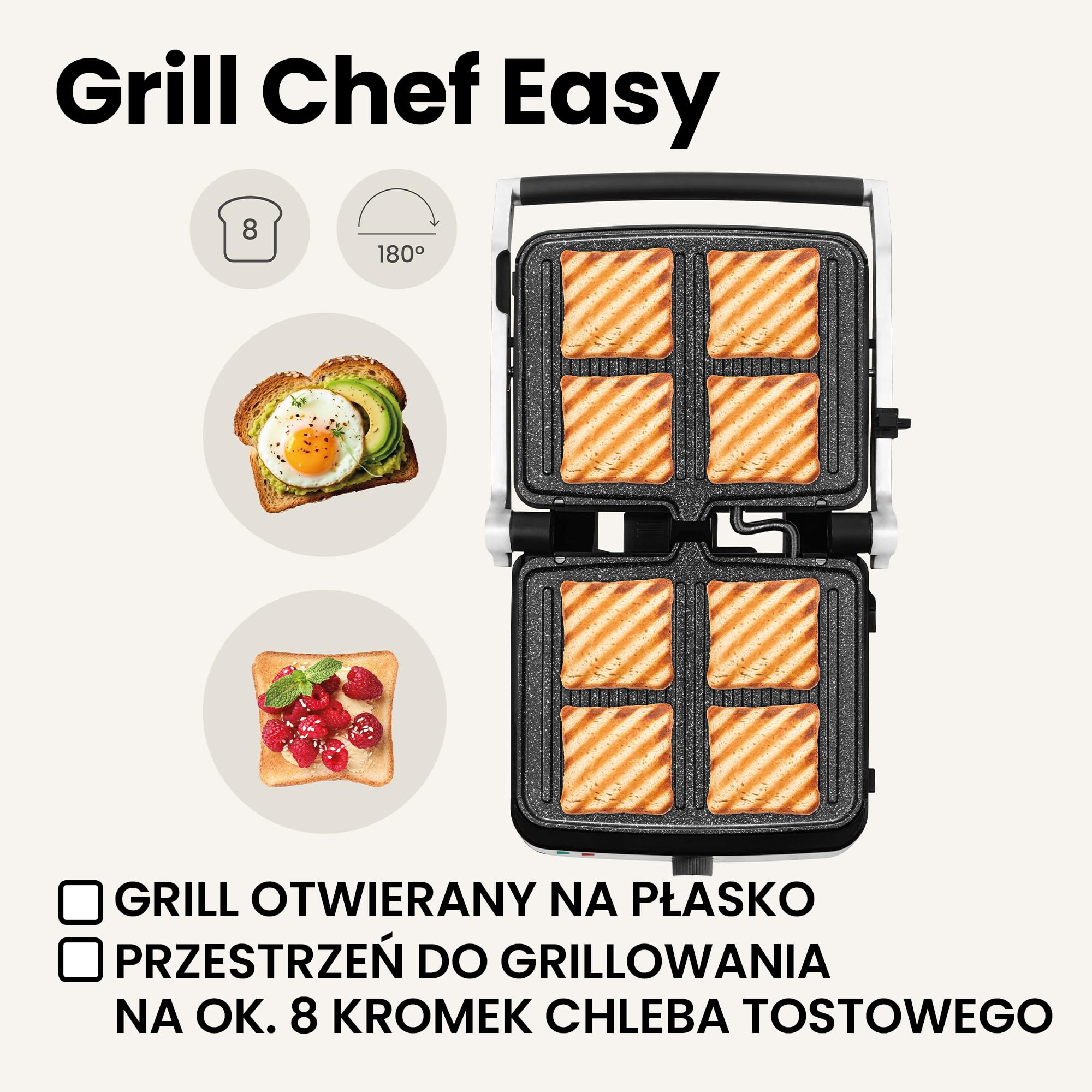 ZEEGMA GRILL CHEF EASY Elektryczny Grill 2 w1 i Opiekacz do Panini Tostów, Moc 2000 W, Nieprzywierająca Płyta Ceramiczna, Regulacja Temperatury i Kąta Nachylenia, Mycie w Zmywarce, 29 x 23.5 cm