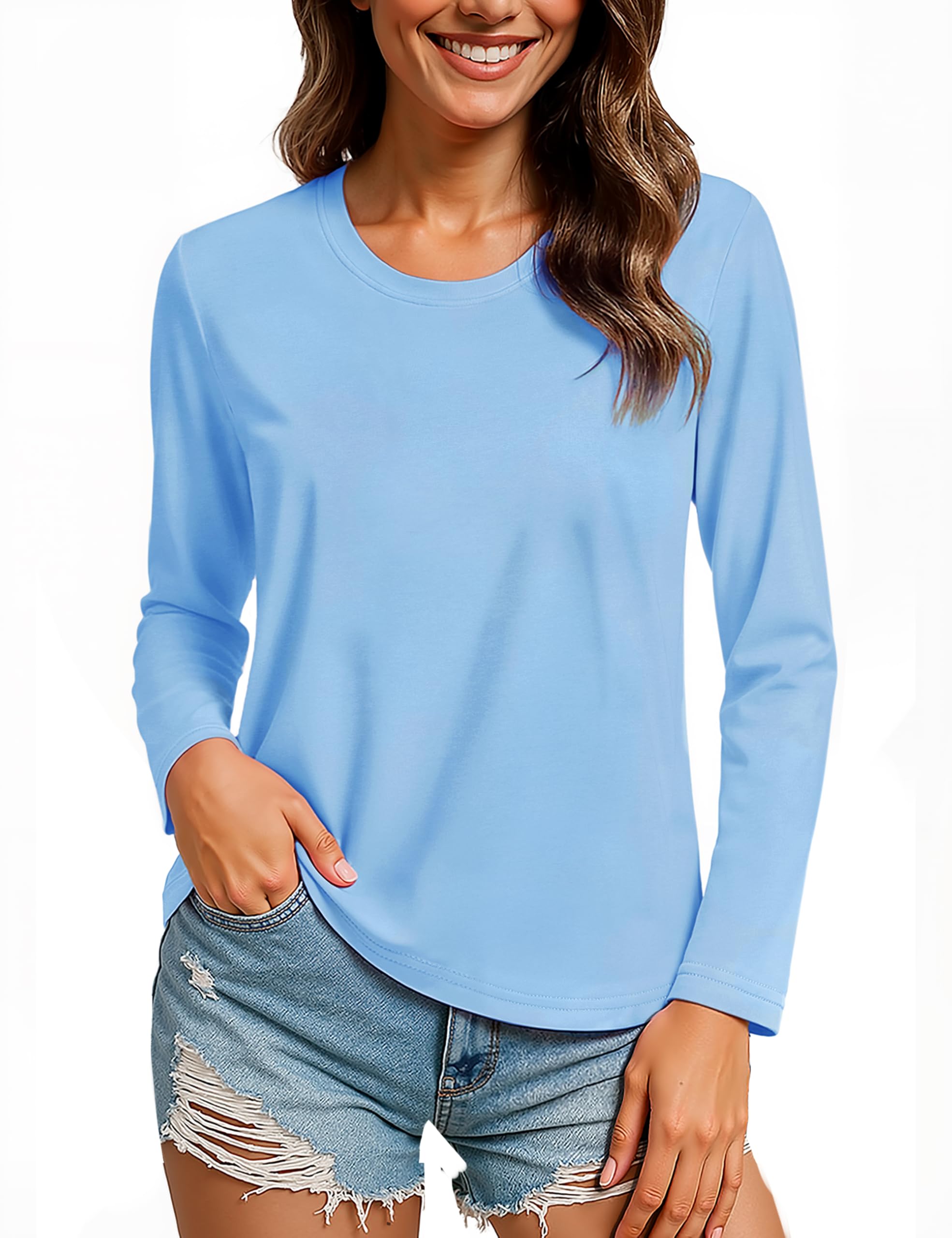 TACVASEN Langarmshirts für Damen T Shirt Baumwolle Langarm Yoga Shirt Rundhals Oberteile Tops Klassisch Unterziehshirt