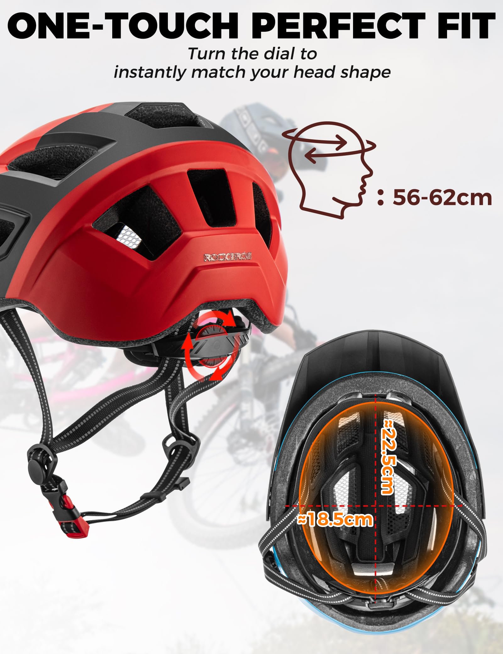 ROCKBROS Casco Bici con Visiera Parasole, Casco da Bicicletta Protezione di Sicurezza Leggero e Traspirante con Fodera Removibile, per MTB Bici da Strada Uomo Donna, Regolabile 58-62 cm