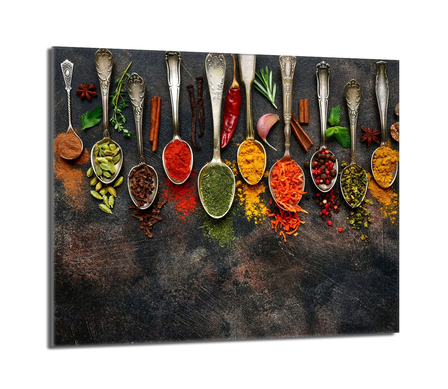 Plaque de recouvrement, 60 x 52 cm, en verre, pour cuisinières électrique, à induction, convient comme décoration, protection anti-éclaboussures ou planche à découper, Épices Ardoise