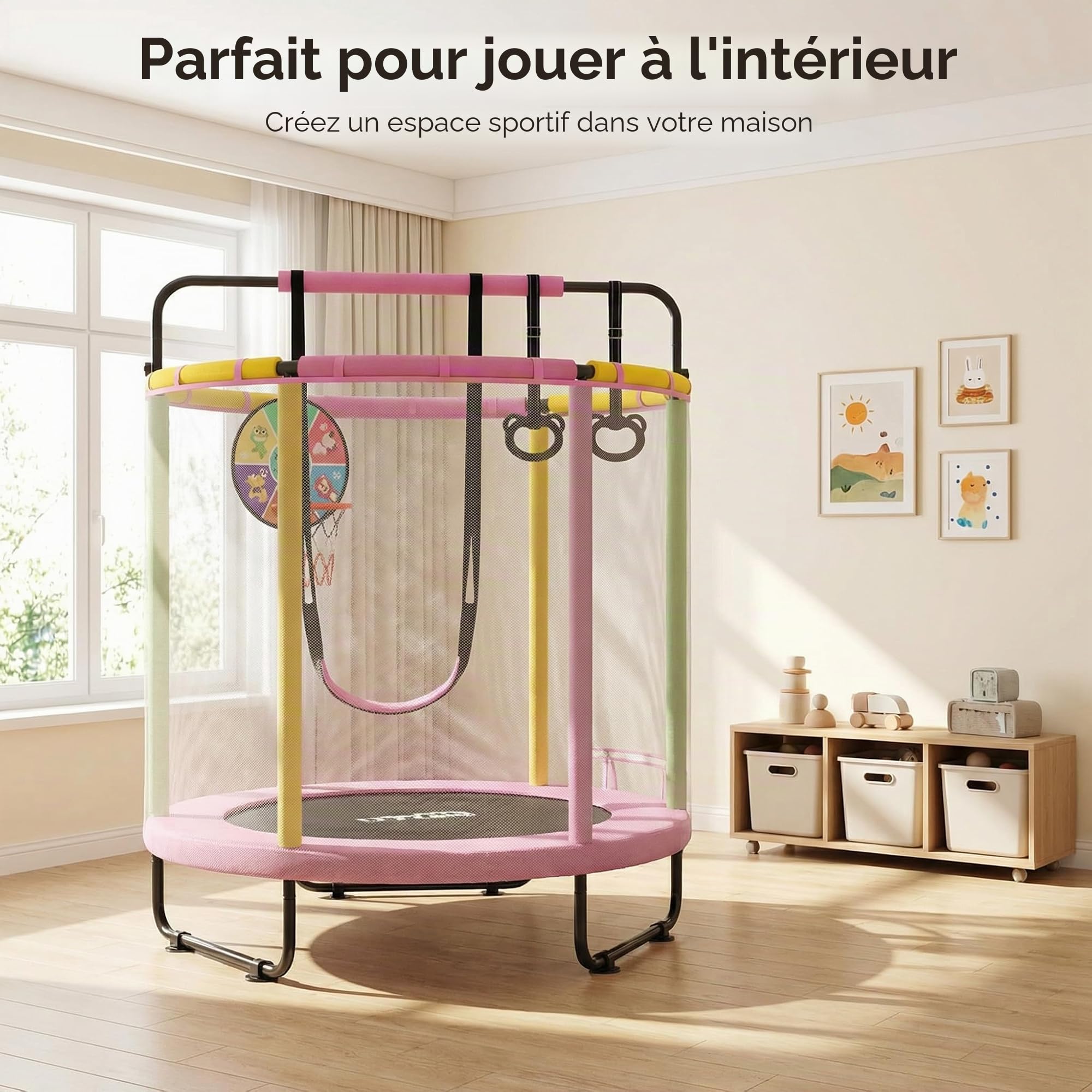 Trampoline pour Enfants, Trampoline réglable pour bébé en Bas âge avec Panier de Basket-Ball, Trampoline pour Tout-Petits d'intérieur et d'extérieur, Convient pour Les Cadeaux d'anniversaire