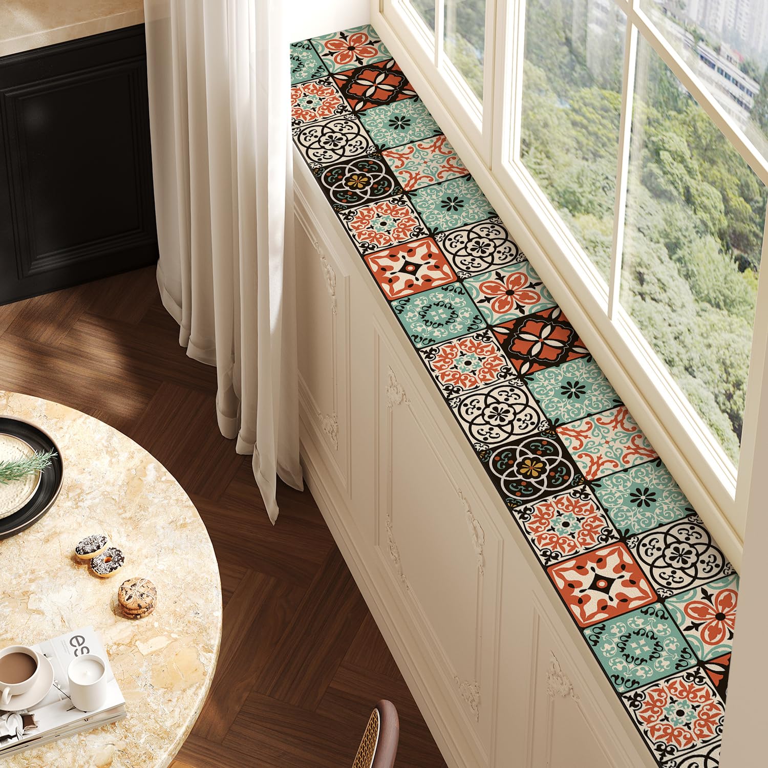 QHanky Diatomaceous Earth Window Sill Absorbent Mat,20x150cm Quick Drying Window Sill Cushion,Water Absorbent Mat With Non-Slip Backing,Easy To Clean,for Hallway Bedroom Home (Multicolour D) โ image 1