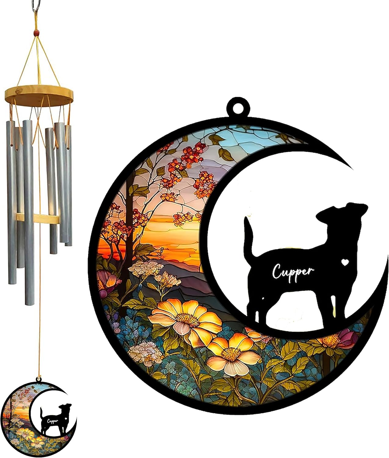 Dog Wind Chimes Suncatcher, Personalized Dog Wind Chimes