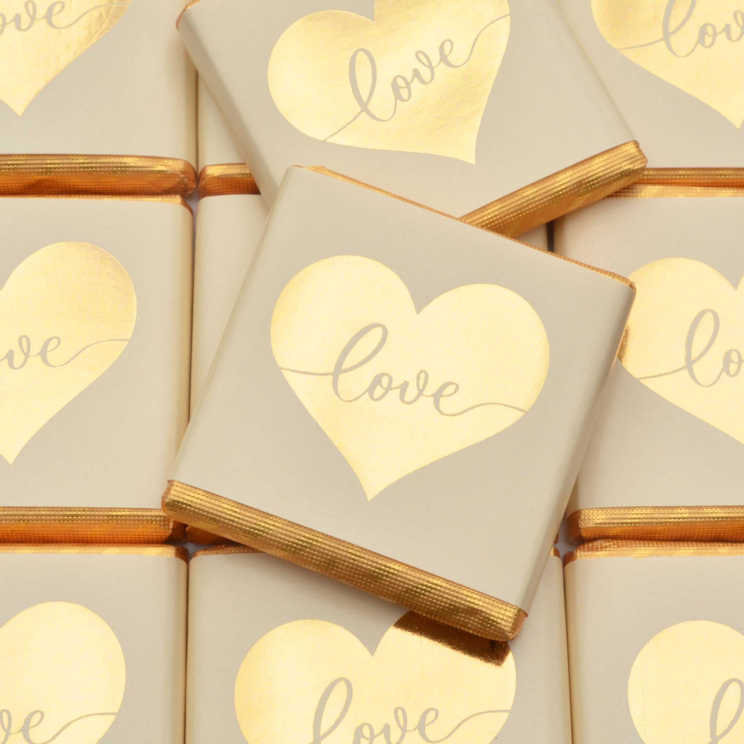 Wyeland Confectionery Love Heart Milk Chocolate Neapolitans - Gold on Cream, 25 Chocolates