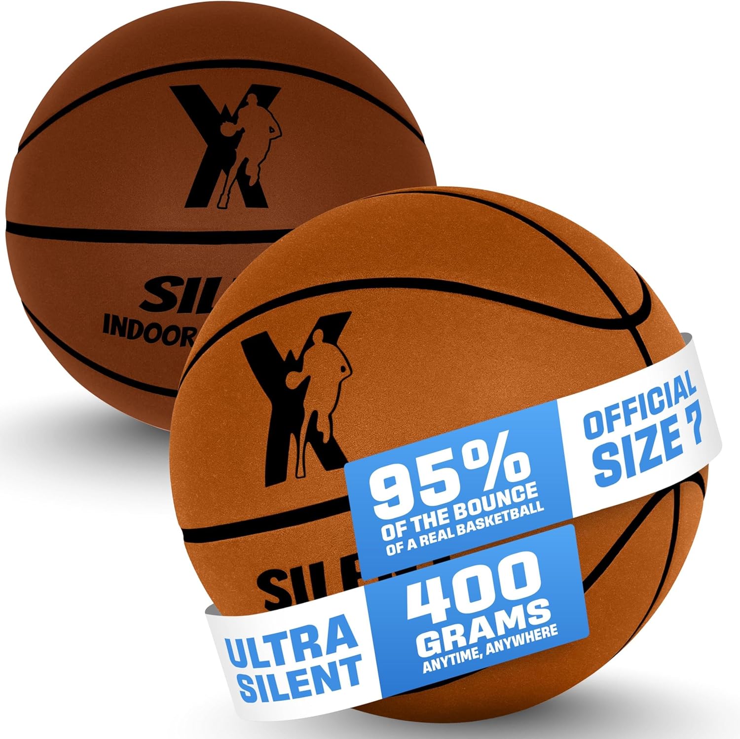 Silent Basketball Bundle Size 7 (29.5”) - 1 Dark Brown (Gift Box) + 1 Light Brown (Vacuumed) - Ultra Silent Indoor Basketballs with 95% Real Bounce, Airless Soft Foam Basketballs for Quiet Dribbling