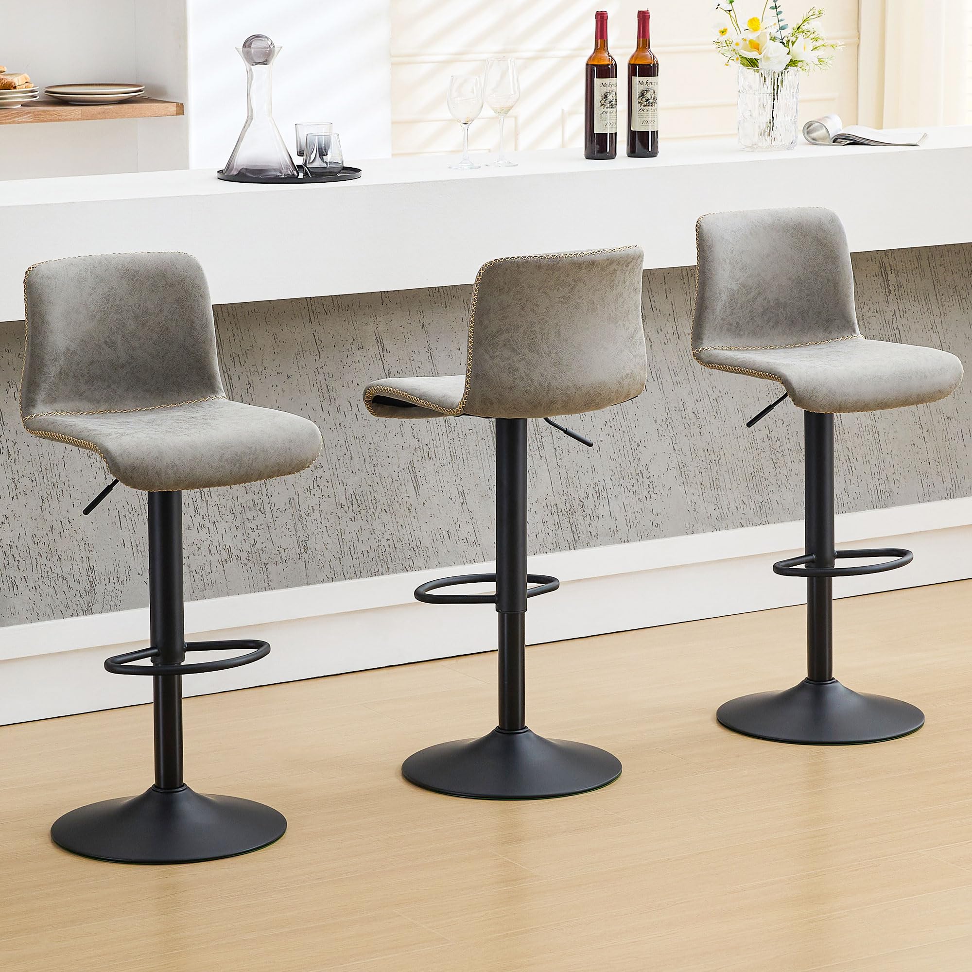 HeuGah Bar Stools Set of 3, Swivel Counter Height Barstools with Back, Adjustable Height 24