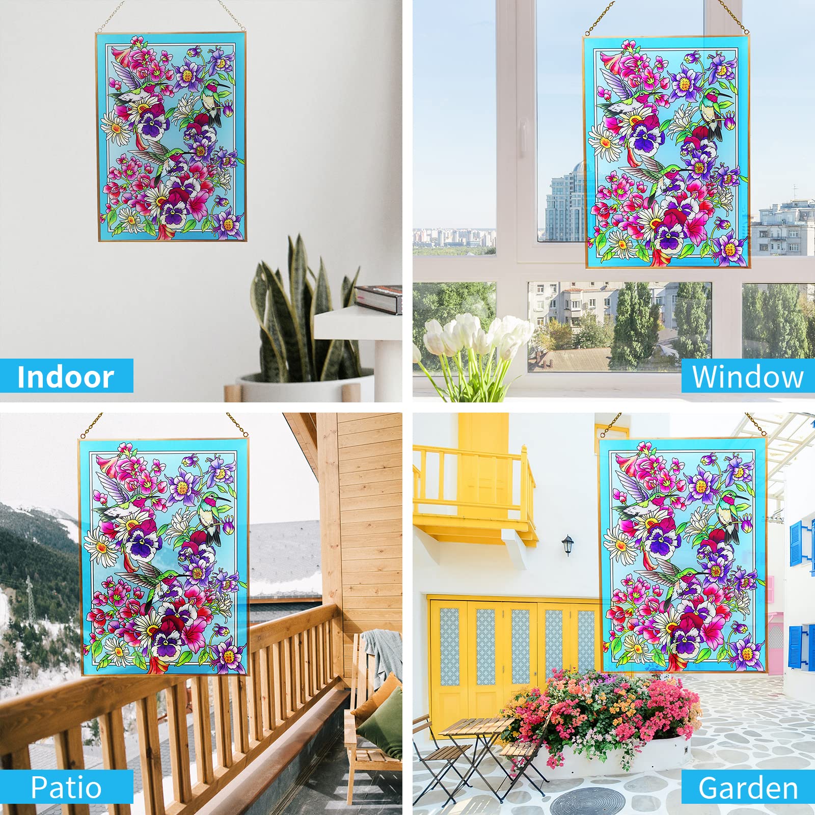 Opohaome Kolibri Buntglas Fensterbehang – 25,4x38,1 Cm, Handbemalt, Mit Saugnapf, Sonnenfänger Für Fenster