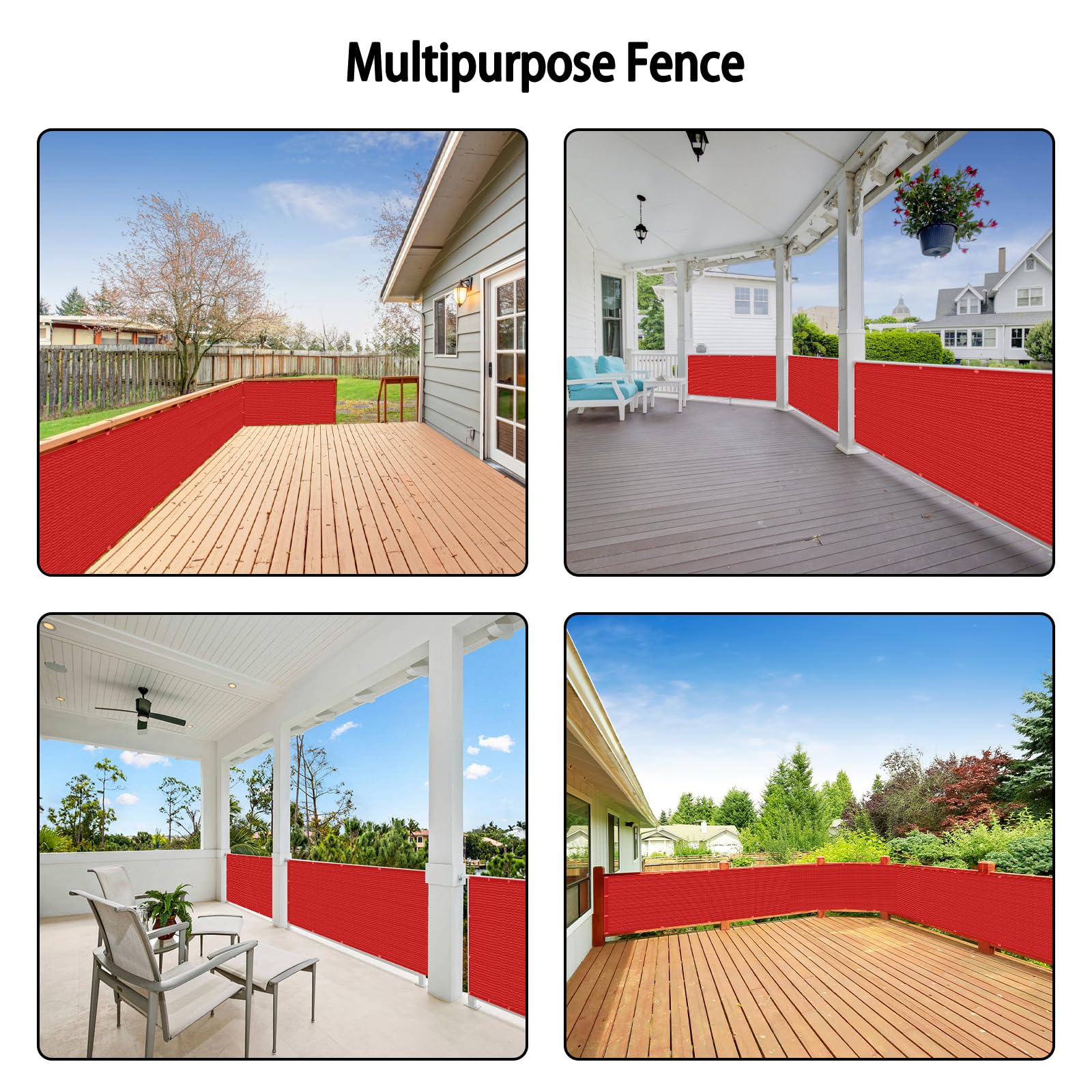 Recinzione Copertura 130 x 360 cm Tessuto HDPE da 220 G/M², Leggera e Durevole, Balcone Protezione Della Privacy Schermo con Fascette e Funi per Balcone Giardino Terrazza, Rosso