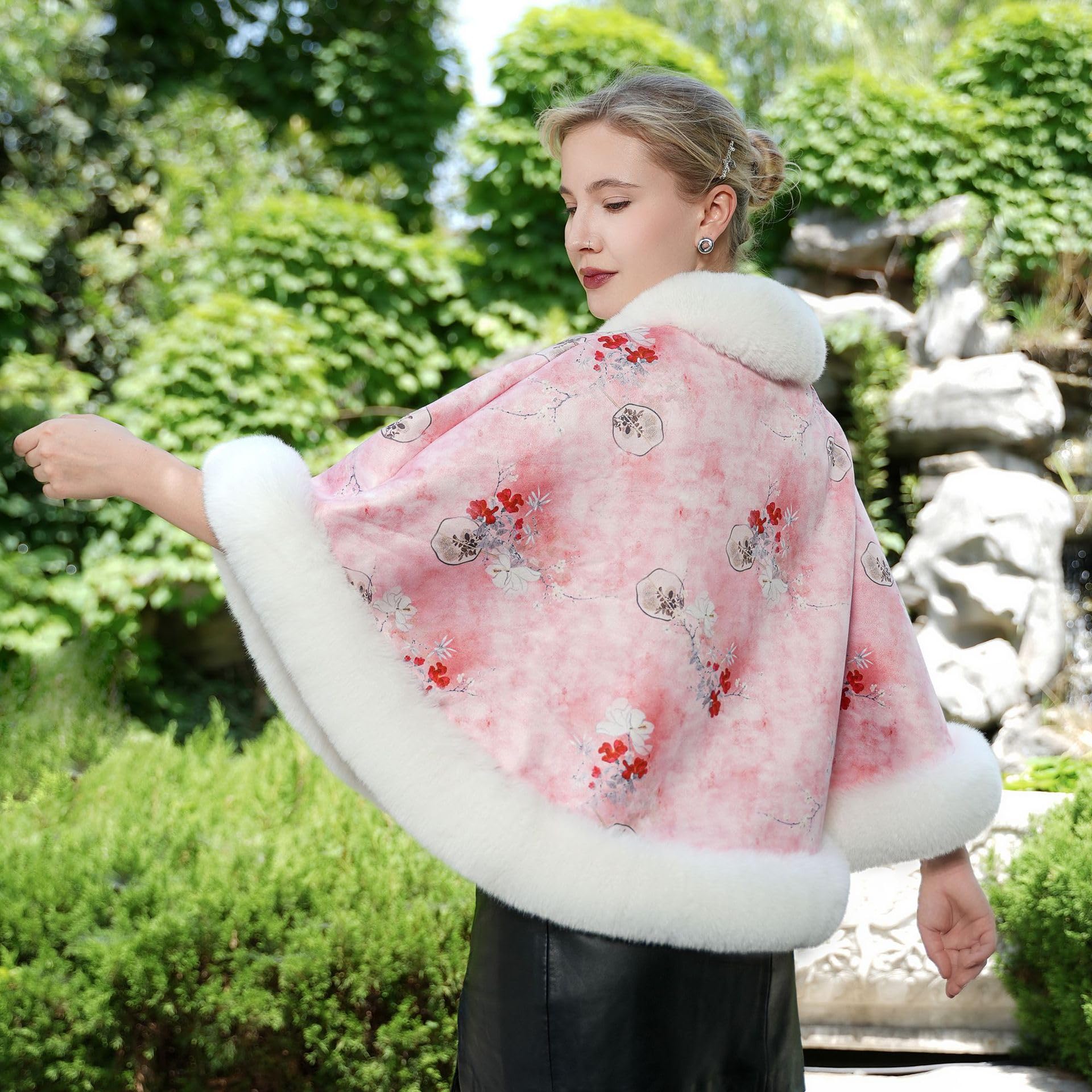 Scialle Donna Stola Da Donna In Pelliccia Sintetica Scialle Elegante Mantello Vintage Floreale Bolero Lavorato A Maglia Per Matrimoni Invernali Serate Spose E Damigelle.