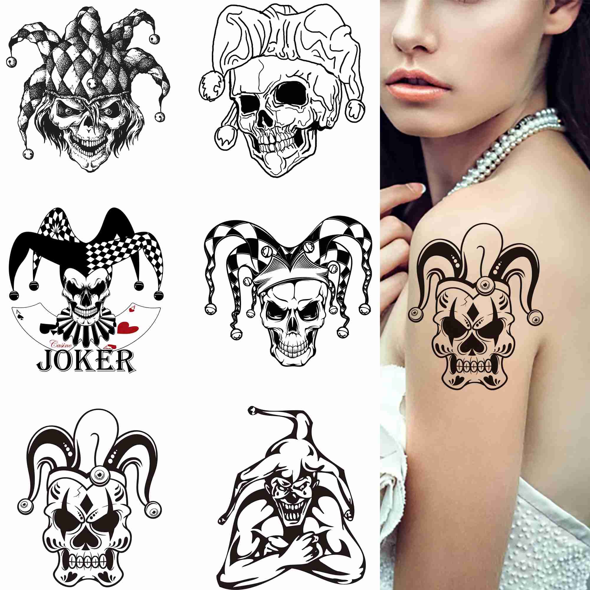 Amazon Com Dopetattoo 6 Sheets Temporary Tattoos Joker Fake Tattoos Jokers For Men Women Adults Arm Chest Beauty Personal Care