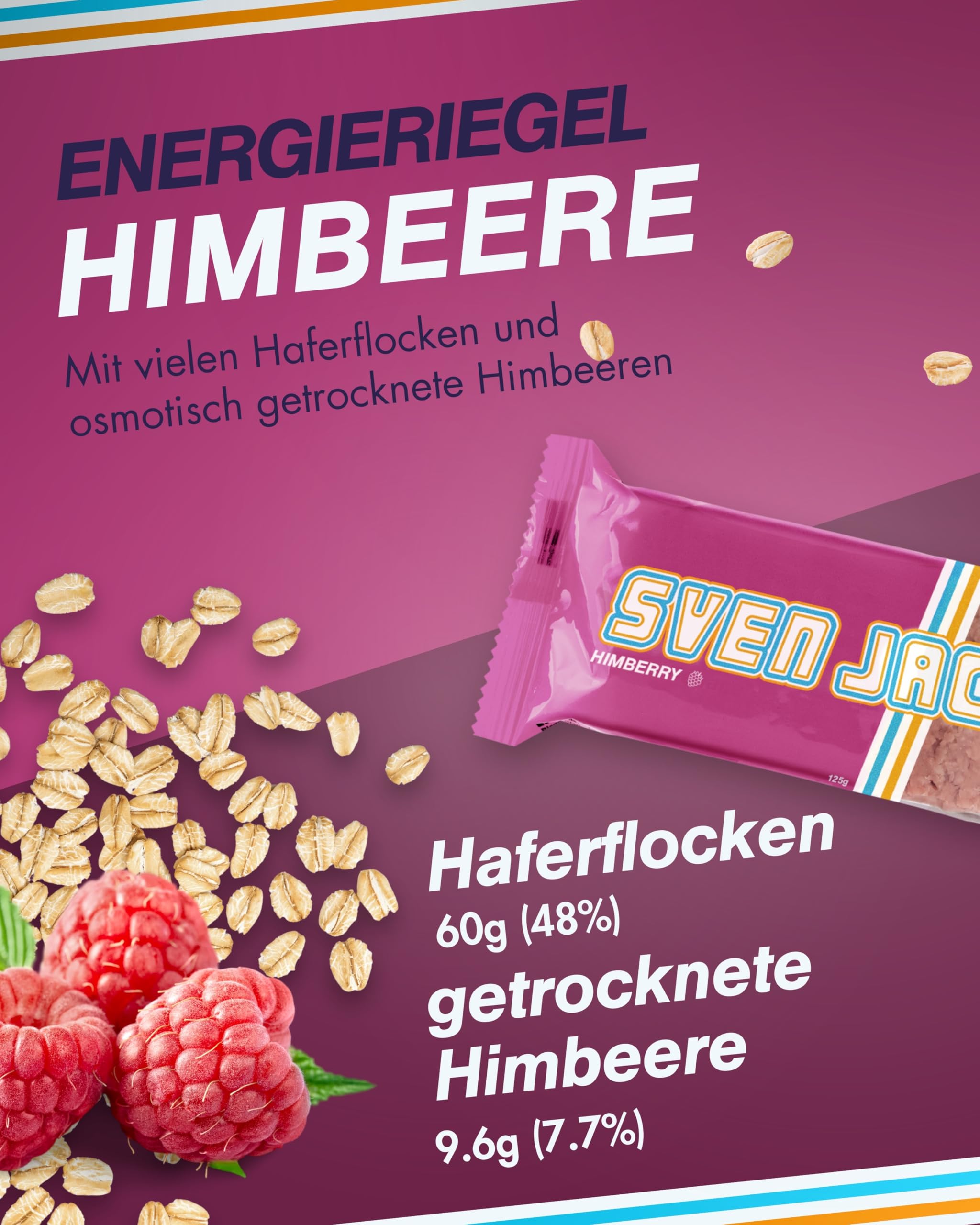 Sven Jack (Energy Cake) Haferriegel Himbeere 24x 125g I Original Haferflocken Energieriegel mit getrockneten Himbeeren I Veganer Haferriegel I Langkettige Kohlenhydrate & wenig Zucker I Müsliriegel