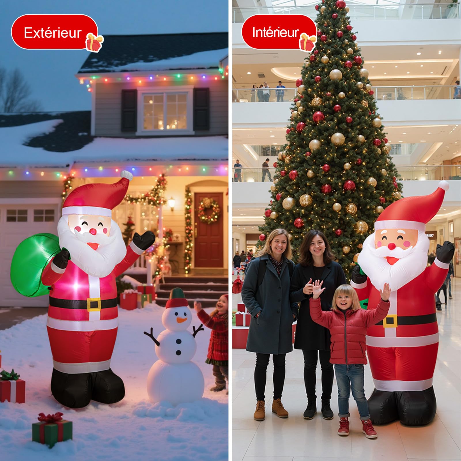 183CM/6FT Père Noël Gonflable avec Lumières LED, Décoration de Jardin, Utilisation Intérieure et Extérieure, Décoration de Noël