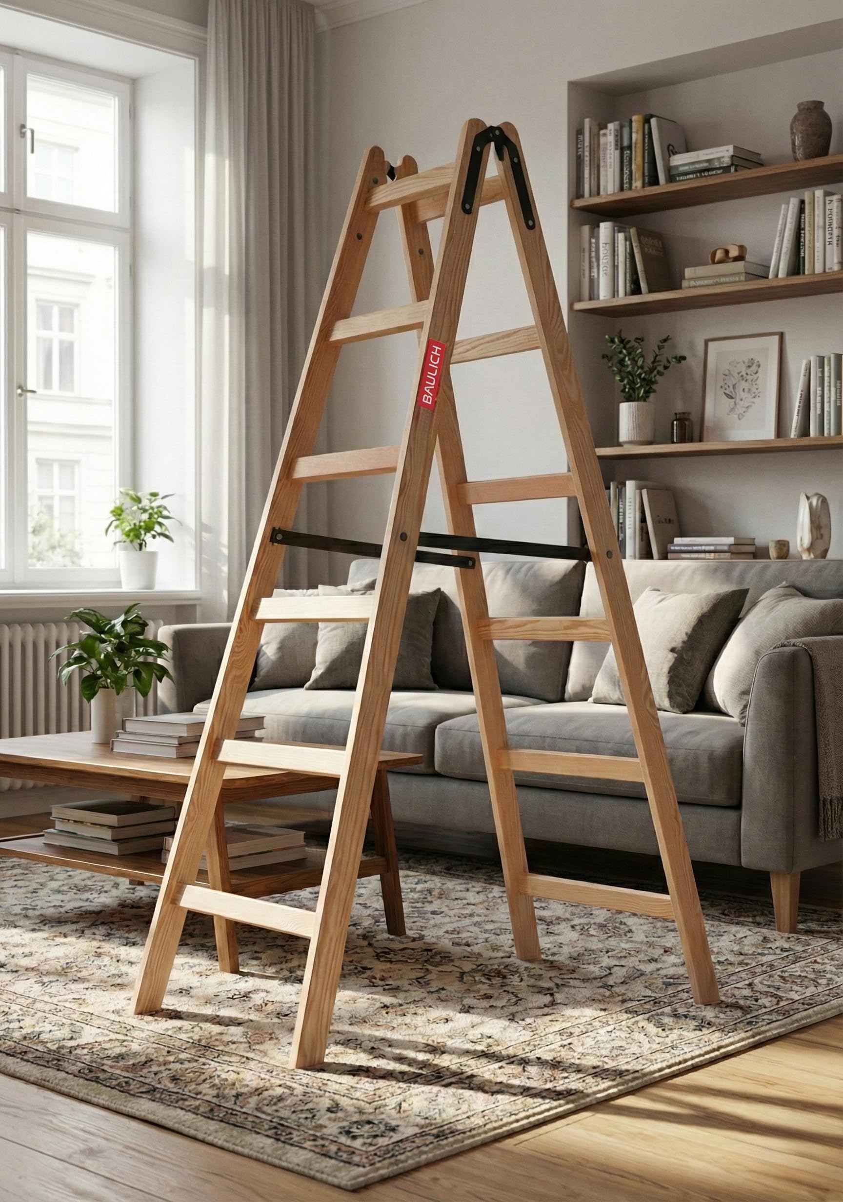 Scala da pittore in legno 2x6 - Struttura regolabile e pieghevole - Gradini impregnati per lavori di ristrutturazione, pittura di interni e restauro