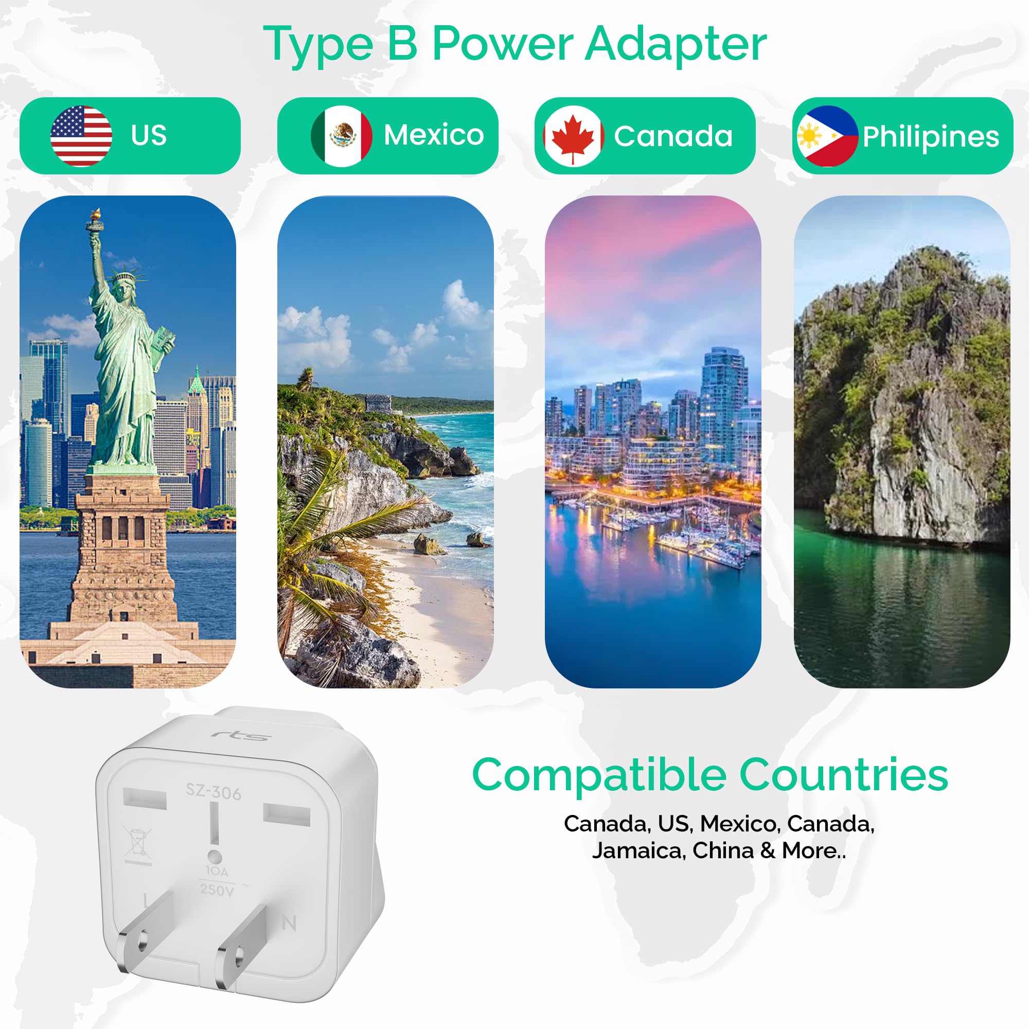 rts India US Converter Plug, India to USA, Canada & More - Type B Universal Travel Adapter Plug Compatible India to Canada, US, Japan, Australia, Jamaica, Mexico, Thailand, China (White) (2 Pin) — Amazon image 7