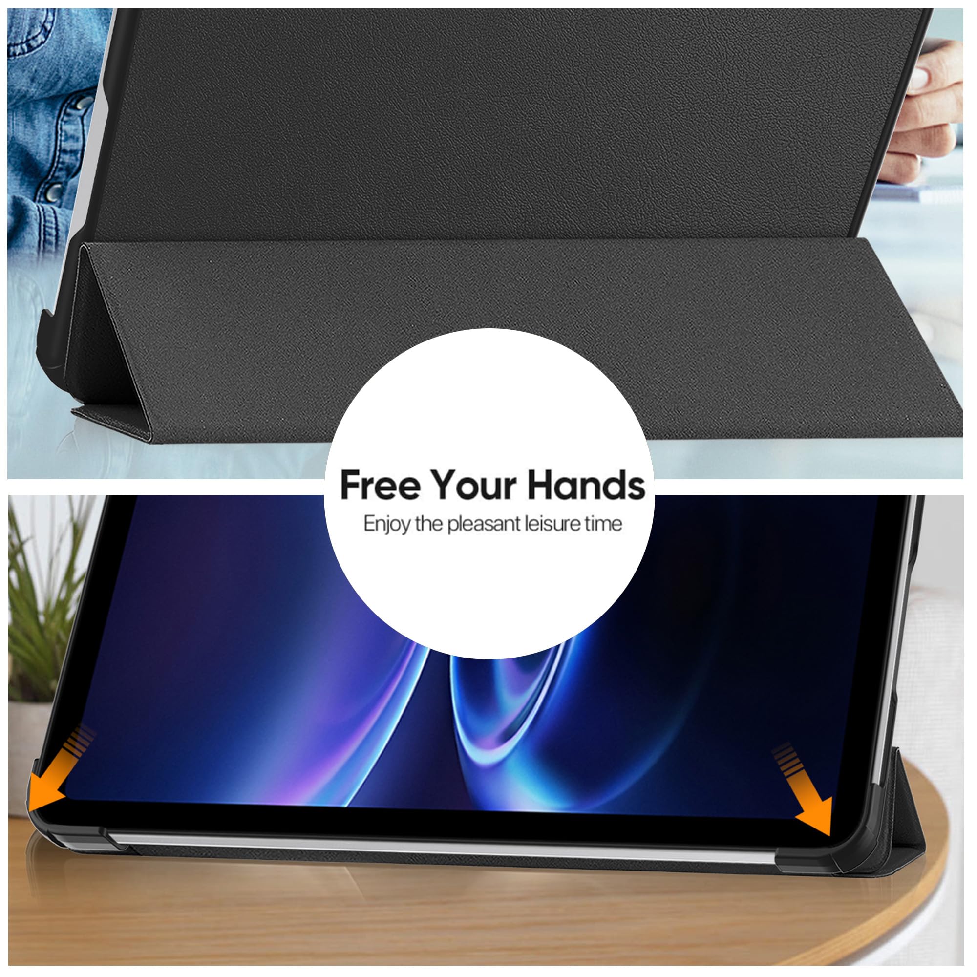 Custodia per Redmi Pad 2 9.7" Cover in Pelle Case, + [1 Pezzi] Vetro Temperato Pellicola Protettiva [Auto Svegliati/Sonno][Supporto Funzione ] [Anti-Scratch] Nero