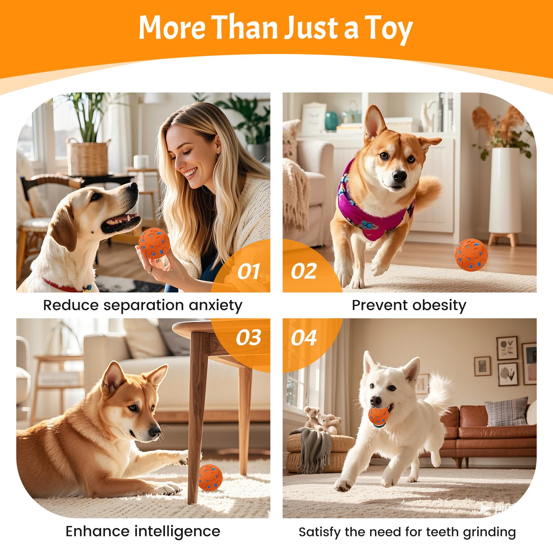 Jouet interactif pour chien, jouet pour chien à mouvement automatique et roulant avec 3 modes, balle intelligente activée par le mouvement pour chiens M/L, rechargeable par USB, E-TPU résistant à la