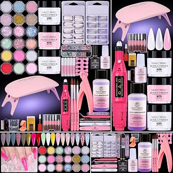Acrylic Nail Kit for Beginners Professional Acrylic Powder Set with Everything for Starter - U V Light Nail Drill and Liquid - Full Tools Decoration Tech Gifts for Home Salon Women