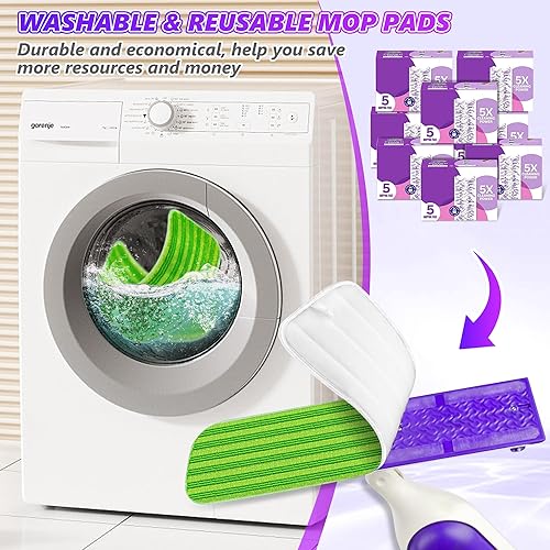 Miniatura 5 de 4 almohadillas reutilizables para trapeador compatibles con Swiffer PowerMop  SEVENMAX de microfibra de 15 pulgadas, repuestos de trapeador de