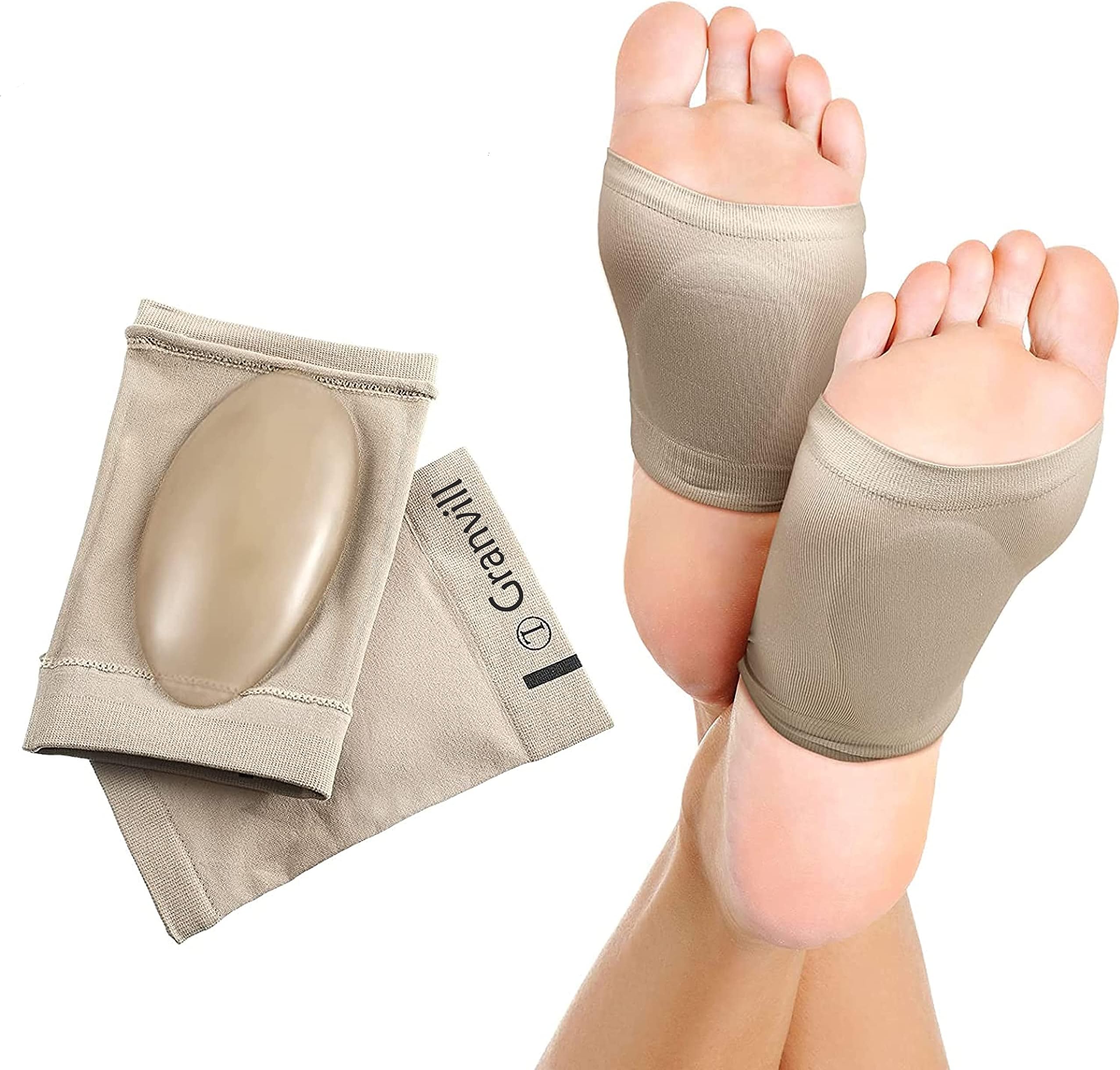 GRANVILL Foot Care Plantar Fasciitis Arch Support Sleeves for foot pain,muscle relaxation with soft Neoprene Cushion for Women & Men Feet Orthopedic Pad,Free Size-1 Pair