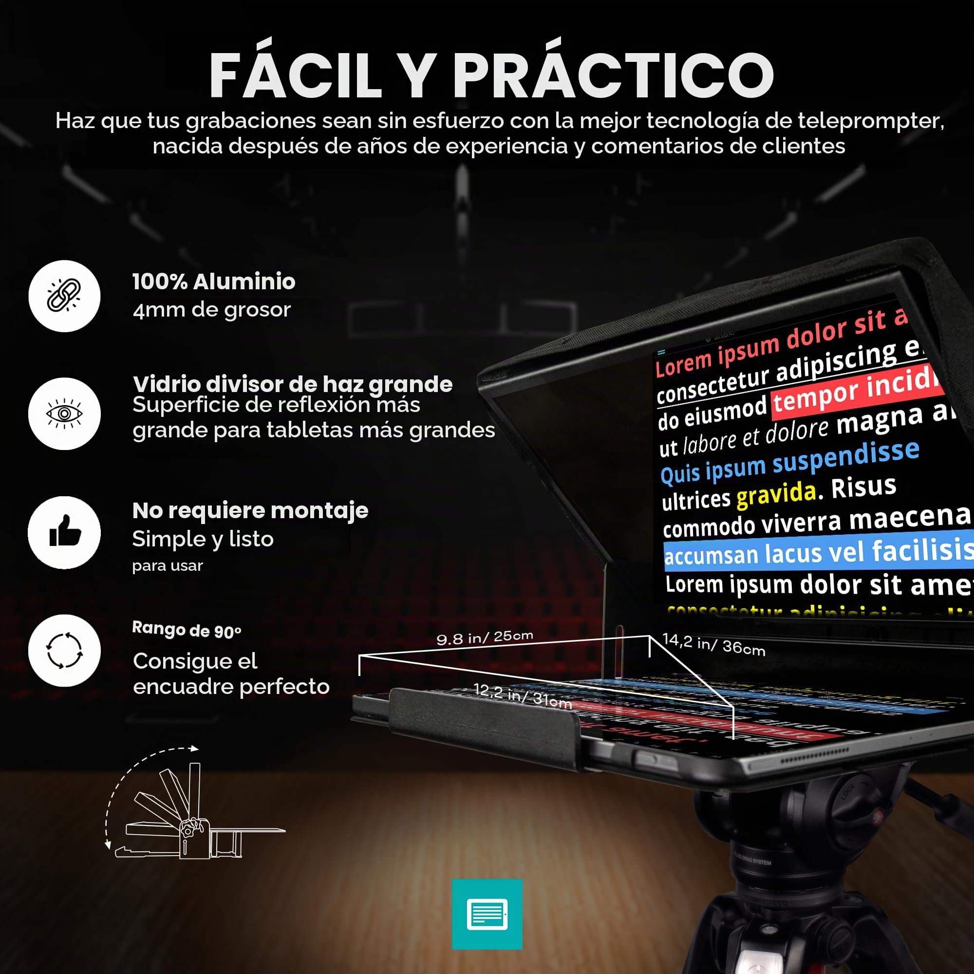 iLight Pro 14" Teleprompter iPad Tablet Prompter de Vídeo con Mando App Teleprompter y Maleta Beam Splitter Autocue Telepronter DSLR iPhone Compatible con Apple Android Mac Win