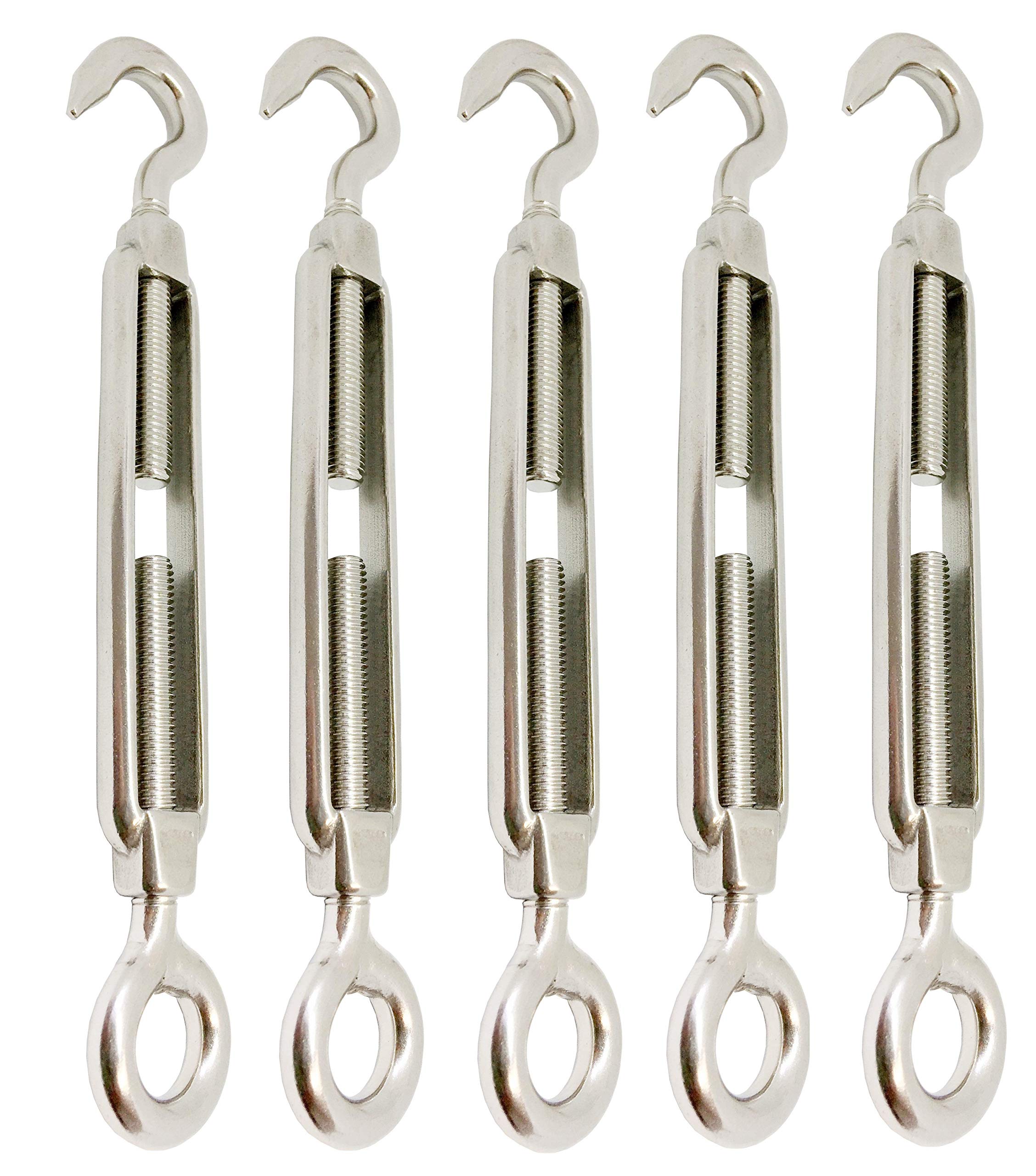 5 x Edelstahl Spannschloss, M8, mit Öse und Haken | Niro, rostfrei, poliert, V4A AISI 316 – Tecklenborg, Kegel GmbH