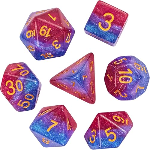 Miniatura 6 de Juego de dados poliédricos de orgullo bisexual, 7 piezas, bandera homosexual para juegos de rol y otros juegos de mesa