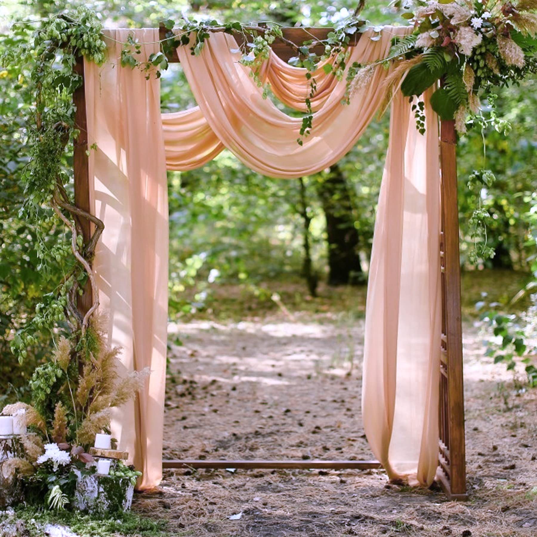 Wedding Arch Draping Fabric, Peach Pink Wedding Arch Drapes Fabric 1 Panel 6 Yards Sheer Backdrop Curtains for Party Ceremony Arch Stage Decorations