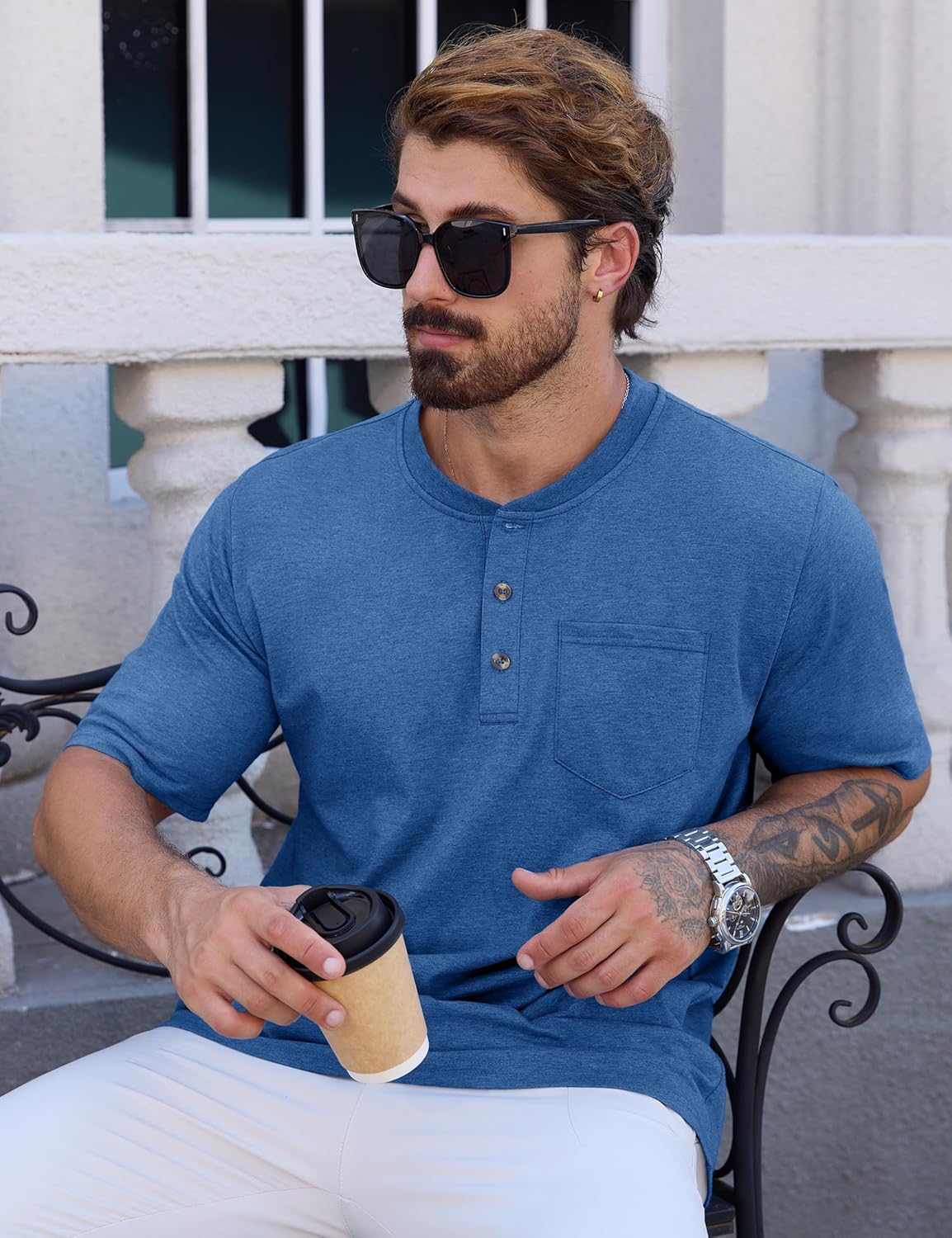 CRYSULLY Men's Henley Shirt Short Sleeve Cotton T-Shirts Pocket 3 Button Tops Lightweight Casual Basic Tee - Image 4