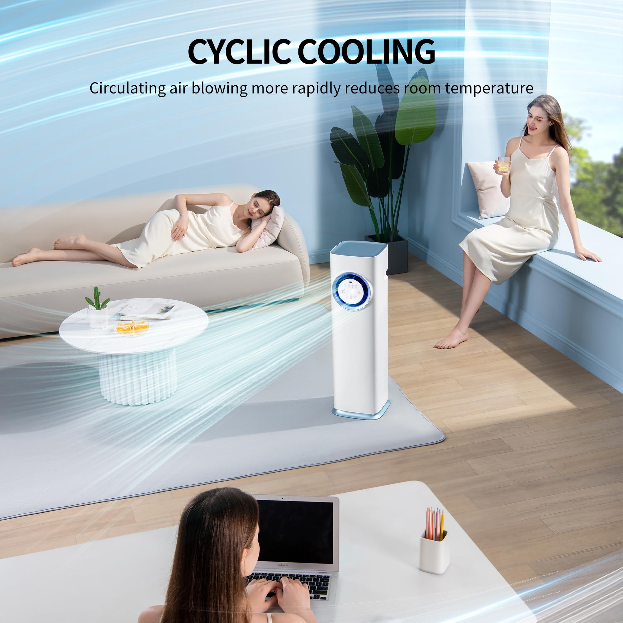 4-in-1-Handheld-Klimaanlage von ELECCI Mobile mit 3 Geschwindigkeits Stufen, Kühlmistfunktion, Timermodi und Farbigen LED-Leuchten – Perfekt für Wohnen, Schlafzimmer und Büro