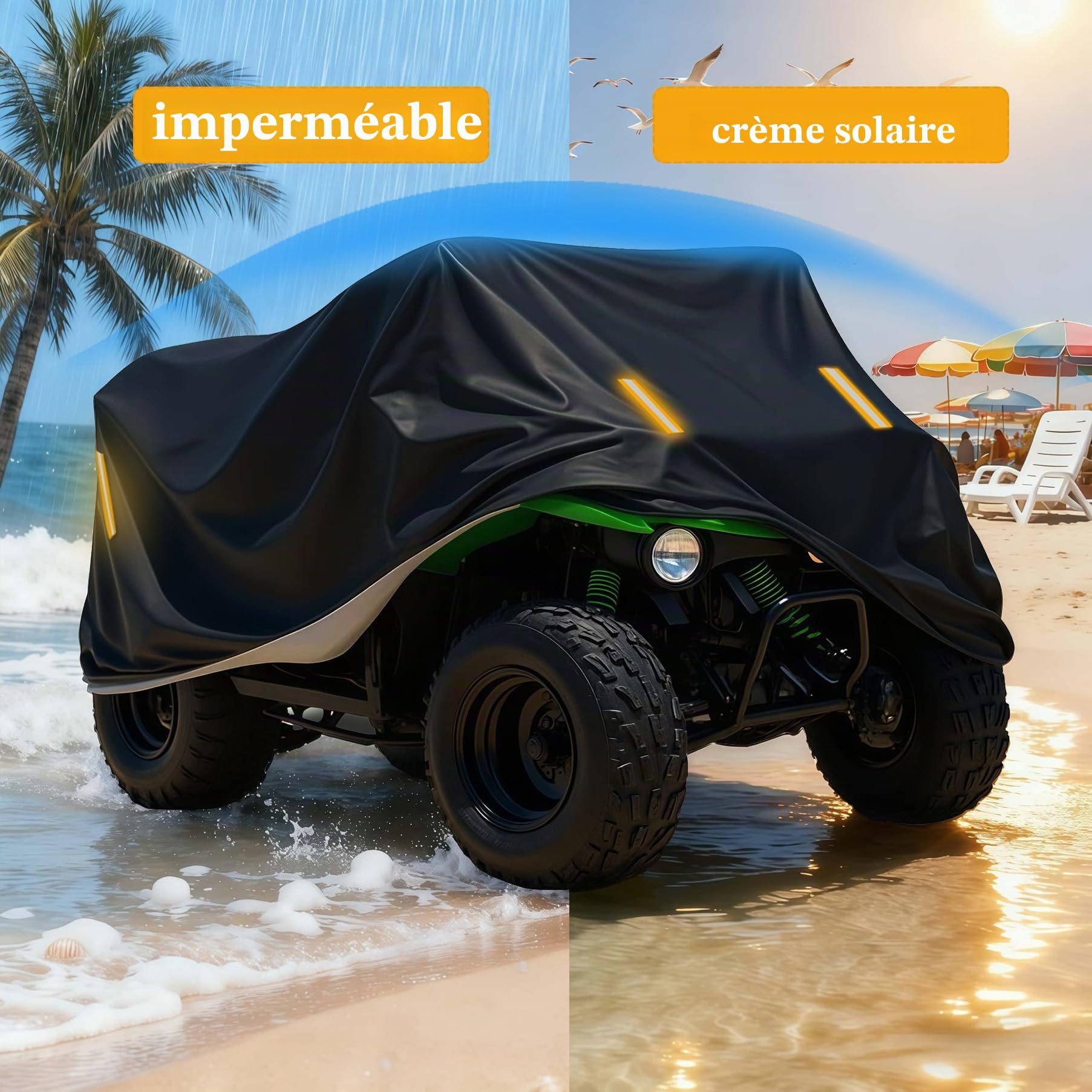 ATV Housse Quad pour CF Moto CForce 520L Bâche de Motos Exterieur Etanche丨Résistant aux déchirures aux Rayures au Vent avec Bandes Réfléchissantes-DS51
