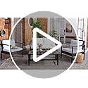 Image of DEVOKO Rattan & Wicker 4 Piece Outdoor Conversation Sofa for Balcony, Indoors Porch, Garden, Terrace Patio Furniture Set with Cushions and Center Table (Black and White), 78 cm, 101.6 cm, 53.3 cm